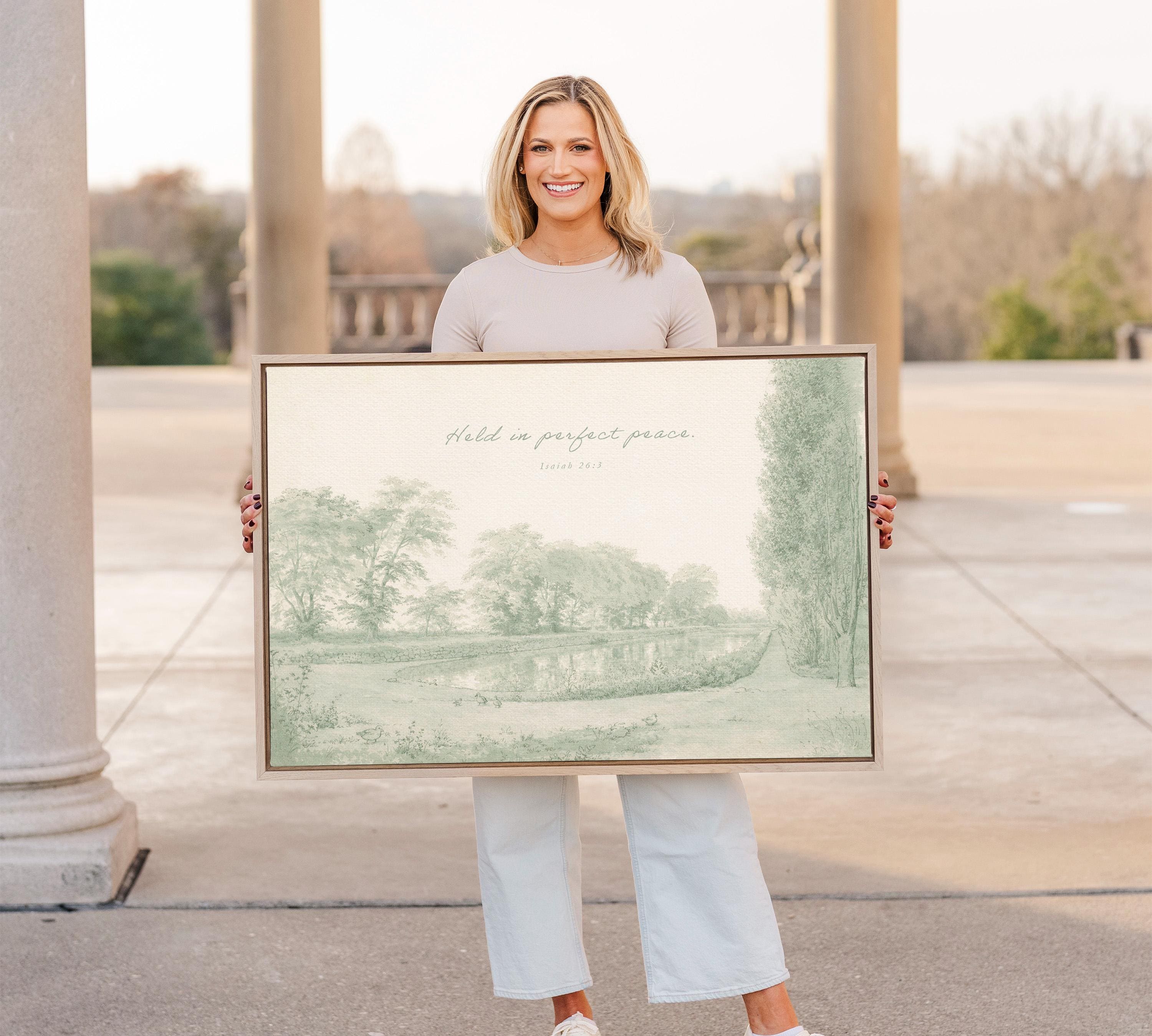 Held in Perfect Peace Nursery Wall Art | Isaiah 26:3 Christian Nursery Room Decor | Vintage Landscape Neutral Sage Print