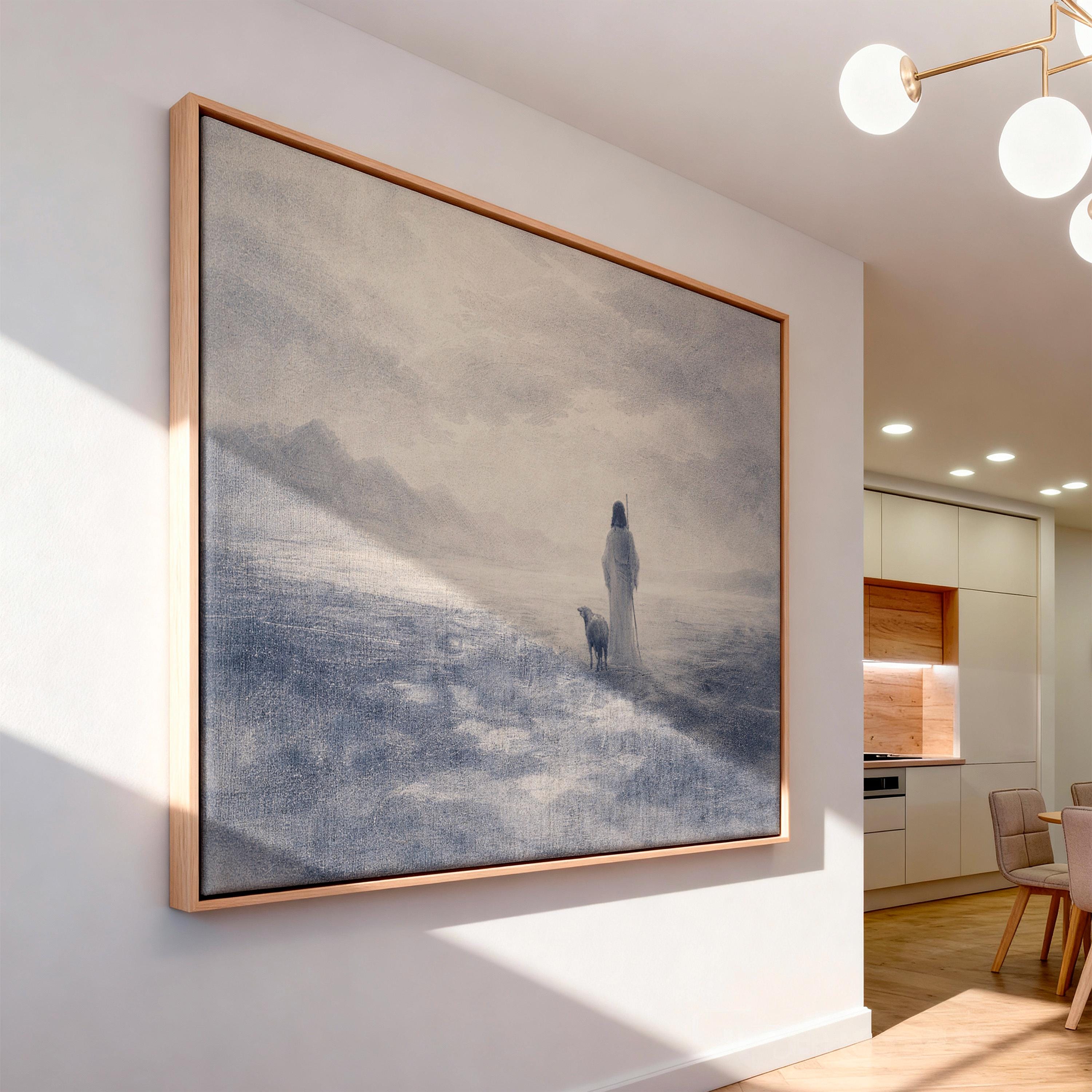 Good Shepherd Wall Art – Jesus Print – Neutral Christian Wall Decor – Psalm 23 Inspired Faith Artwork – Vintage Biblical Farmhouse Art