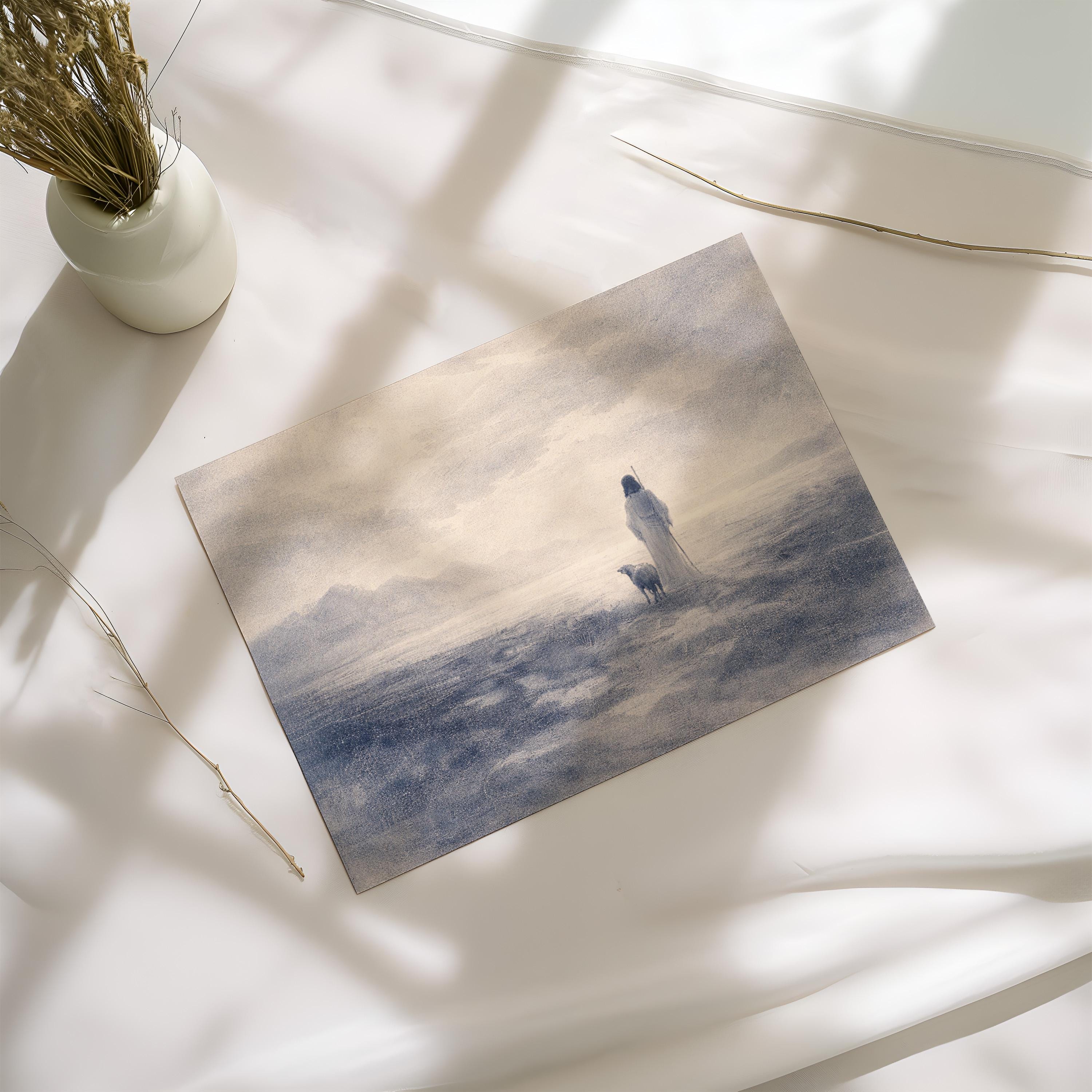 Good Shepherd Wall Art – Jesus Print – Neutral Christian Wall Decor – Psalm 23 Inspired Faith Artwork – Vintage Biblical Farmhouse Art