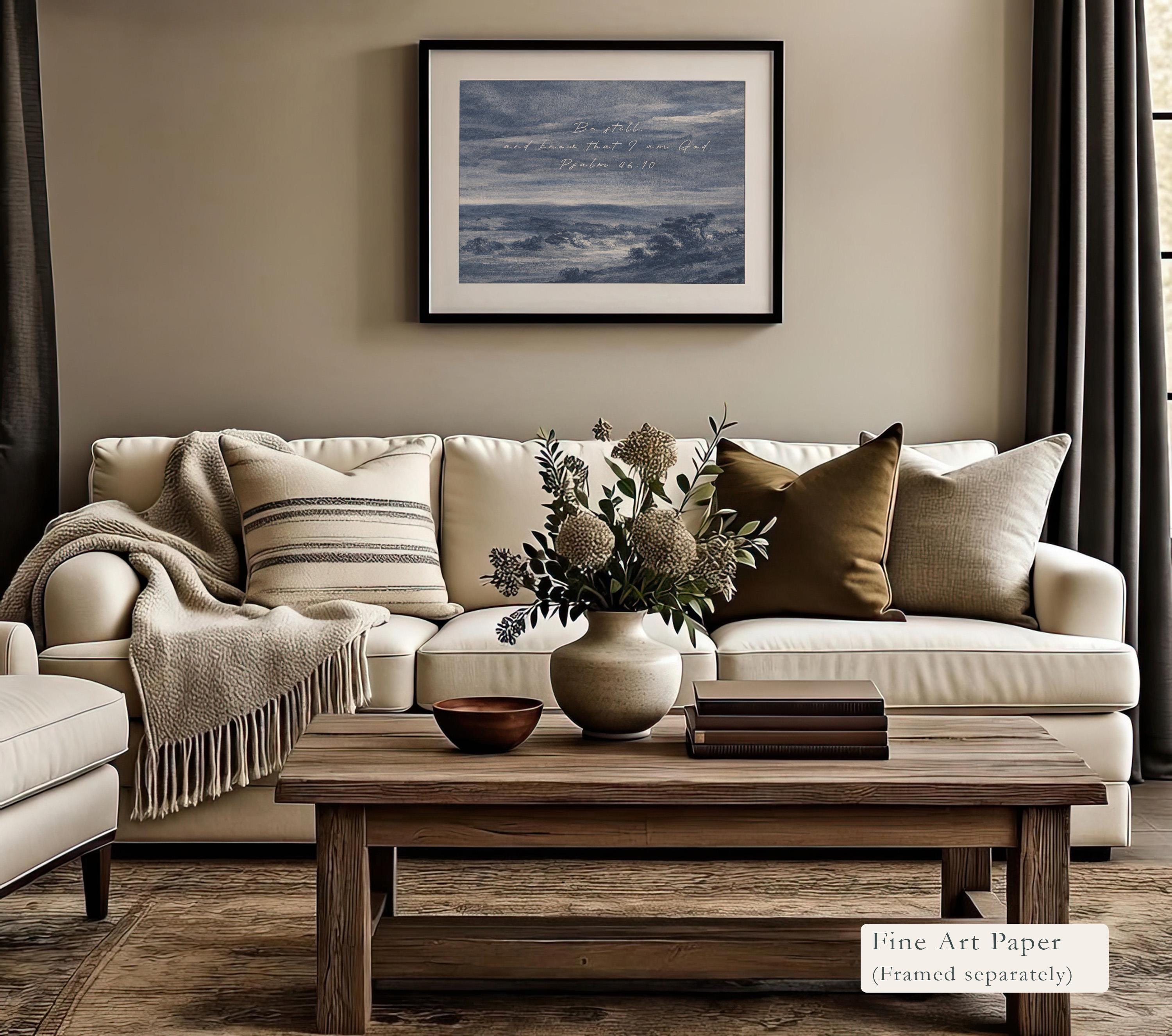 Be Still Wall Art – Psalm 46:10 Scripture Print – Neutral Christian Wall Decor – Moody Coastal Faith Artwork – Farmhouse Bible Verse Art