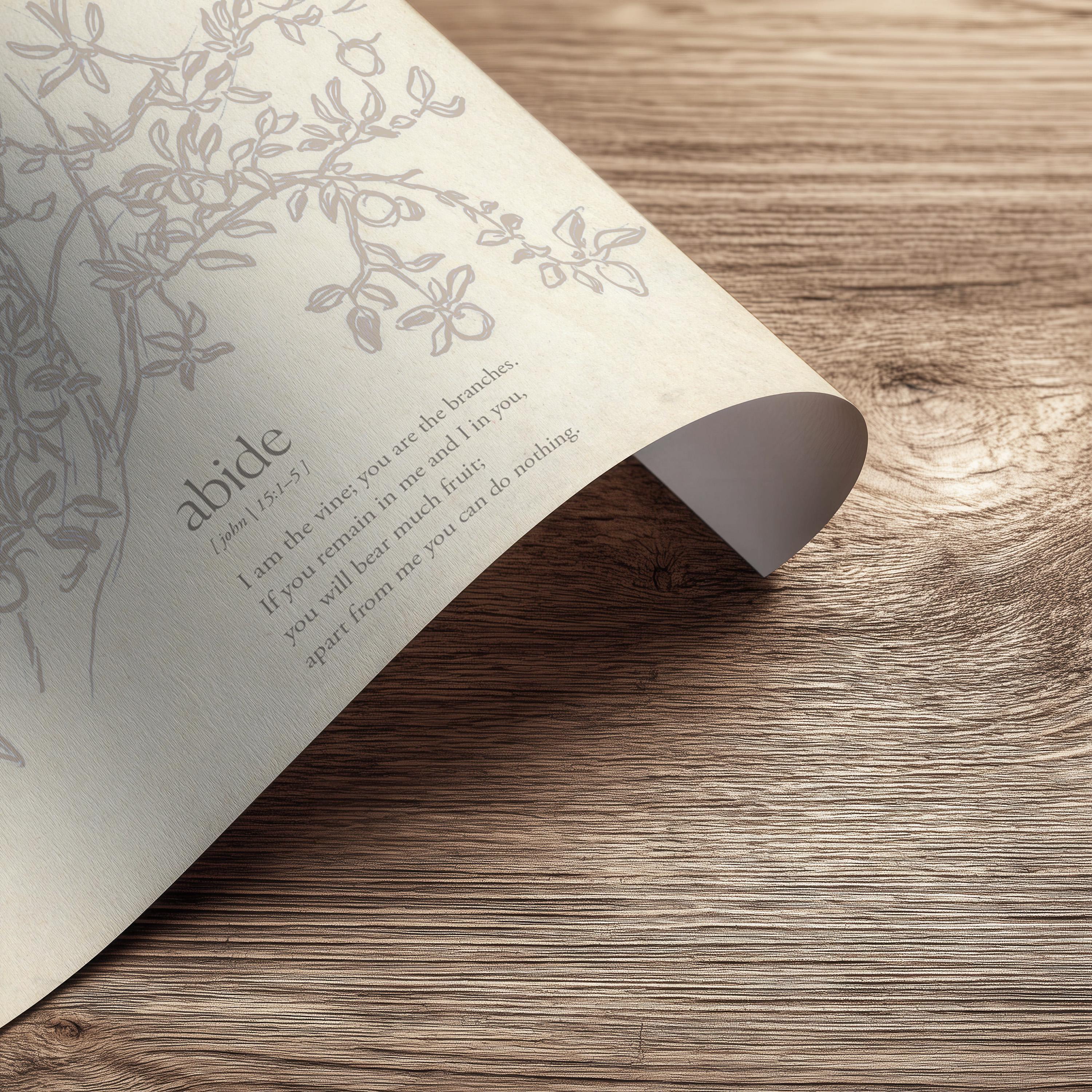 Abide Scripture Wall Art, John 15:1–5 Bible Verse Print, I Am the Vine You Are the Branches Artwork, Neutral Christian Home Decor - FG413
