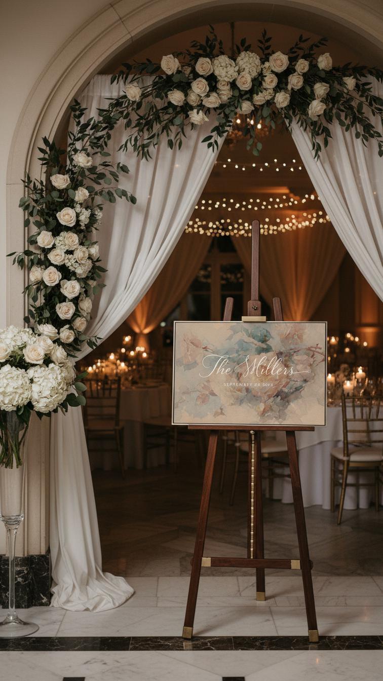 Elegant Botanical Wedding Welcome Sign – Personalized Couple Art – 1 Corinthians 13 – Christian Wedding Gift