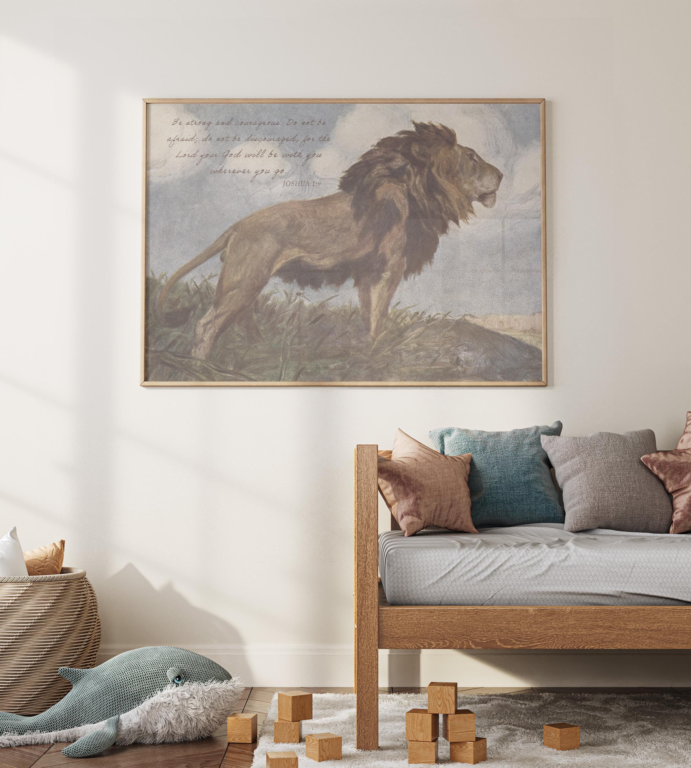 Lion of Judah Christian Wall Art with Scripture, Christian Psalm Bible Verse Print, Jesus Lion Artwork, Faith Decor for Nursery