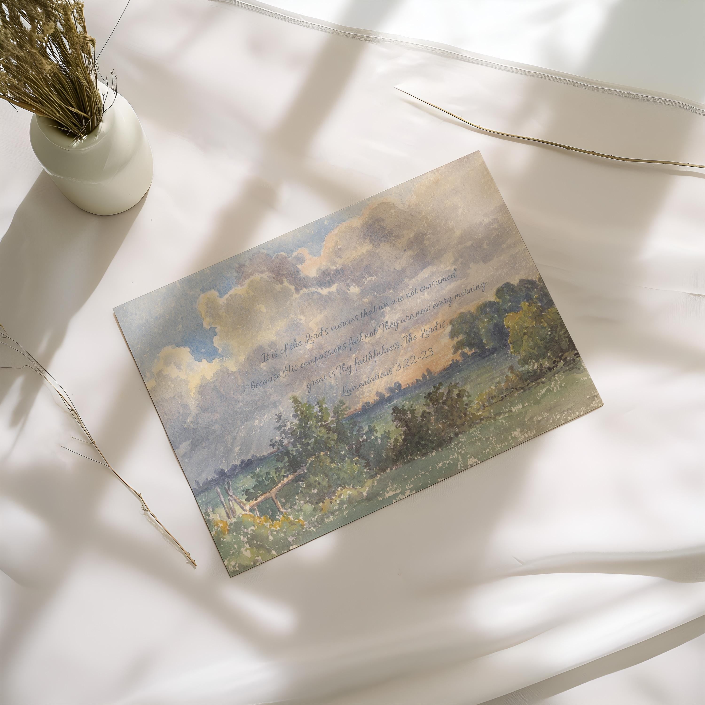 Great Is Thy Faithfulness Wall Art, Lamentations 3:22–23 Scripture Print, Christian Landscape Artwork, Faith Based Home Decor, FG418