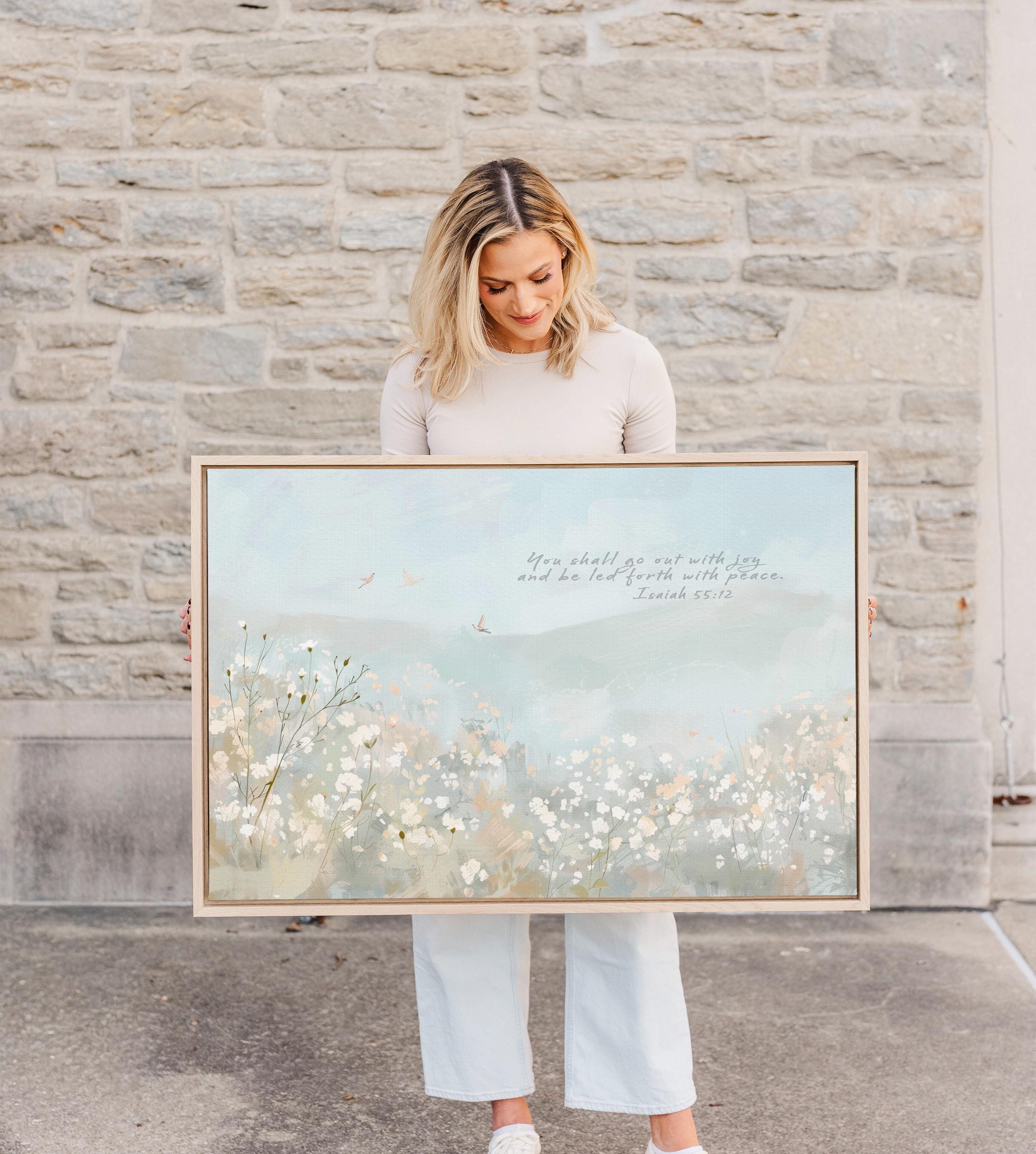 You Shall Go Out With Joy Nursery Wall Art, Isaiah 55:12 Scripture Print, Peaceful Floral Christian Artwork, Baby Room Faith Decor