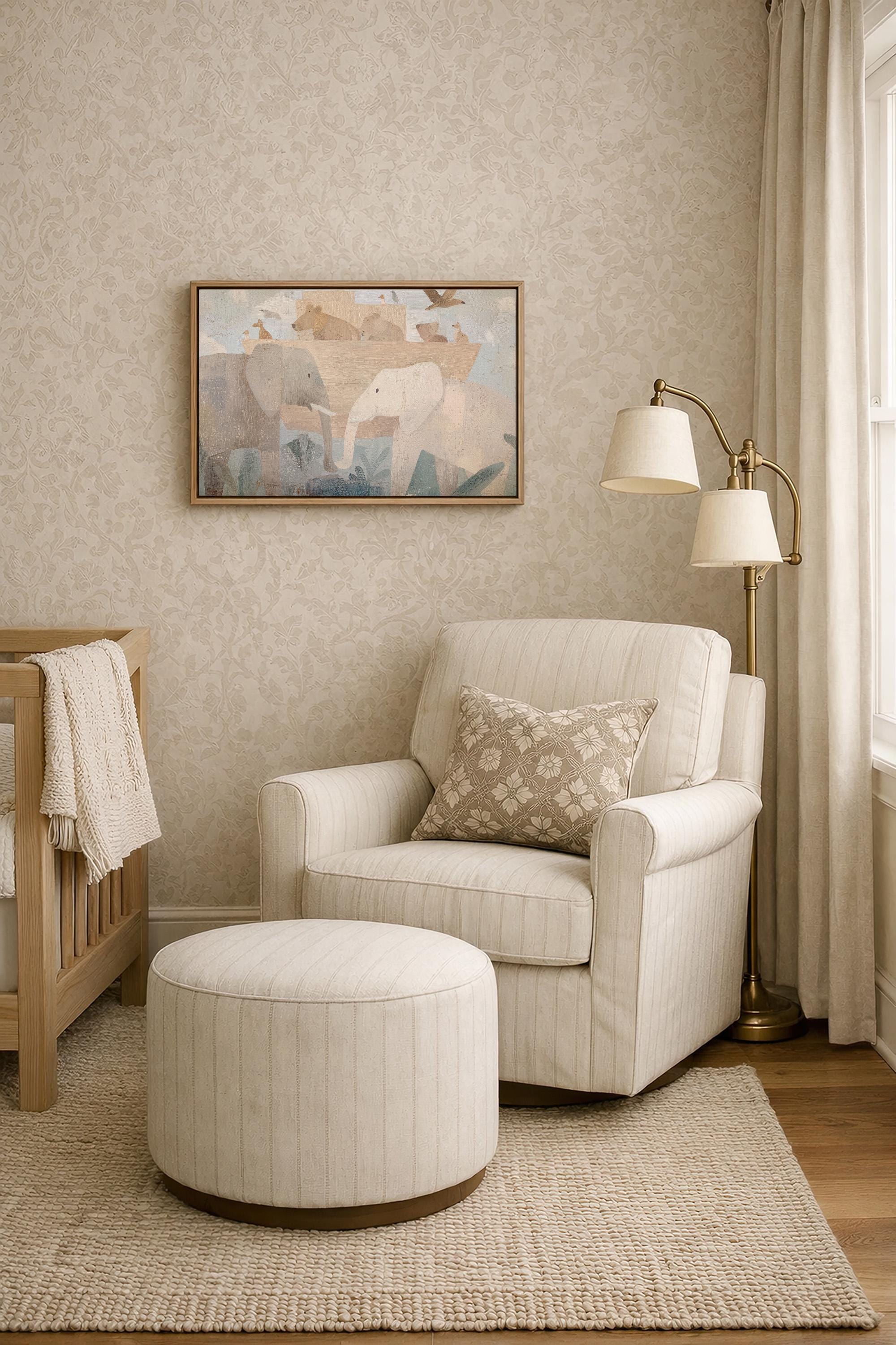 Noah’s Ark Neutral Nursery Art, Christian Animal Print, Abstract Faith Kids Room Decor