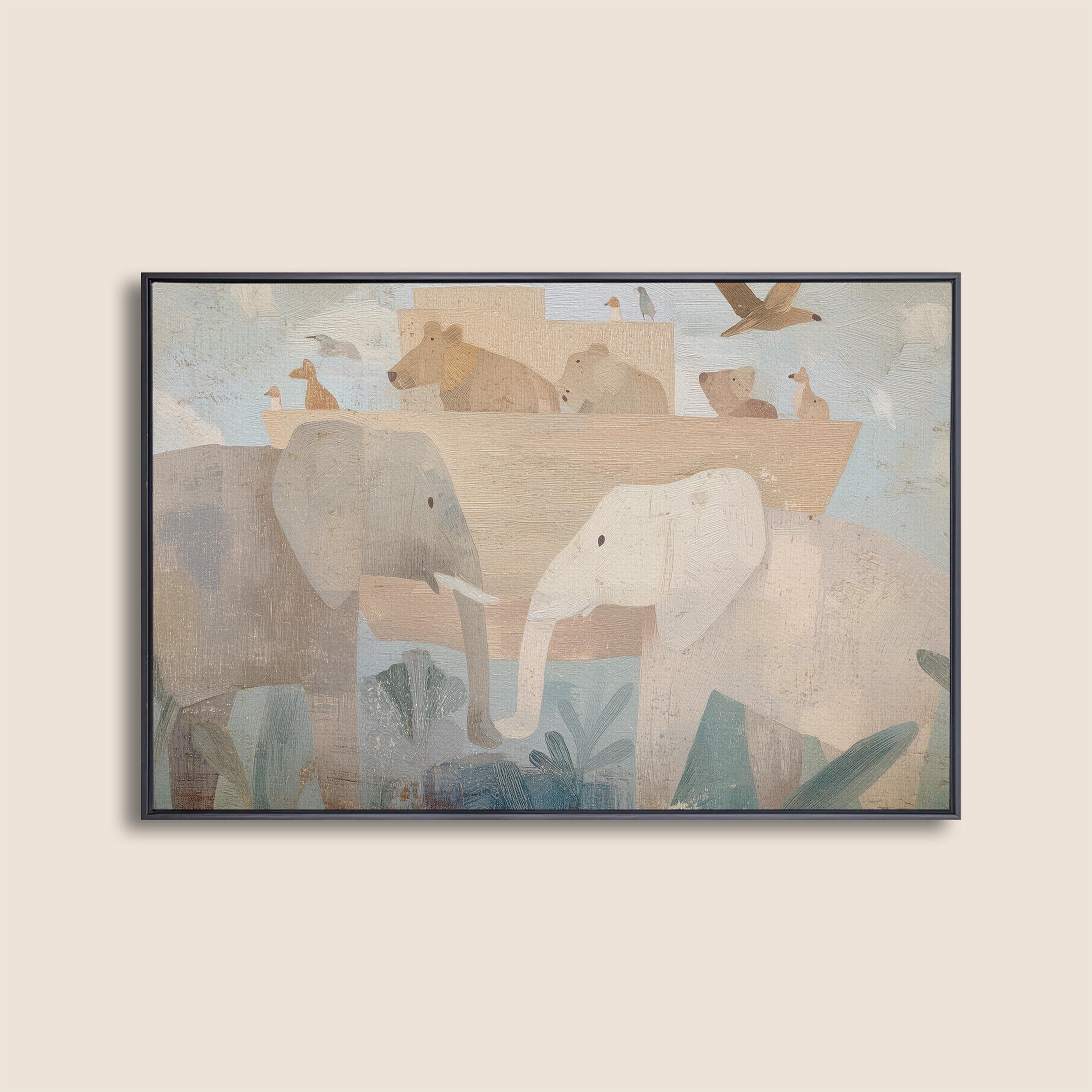 Noah’s Ark Neutral Nursery Art, Christian Animal Print, Abstract Faith Kids Room Decor