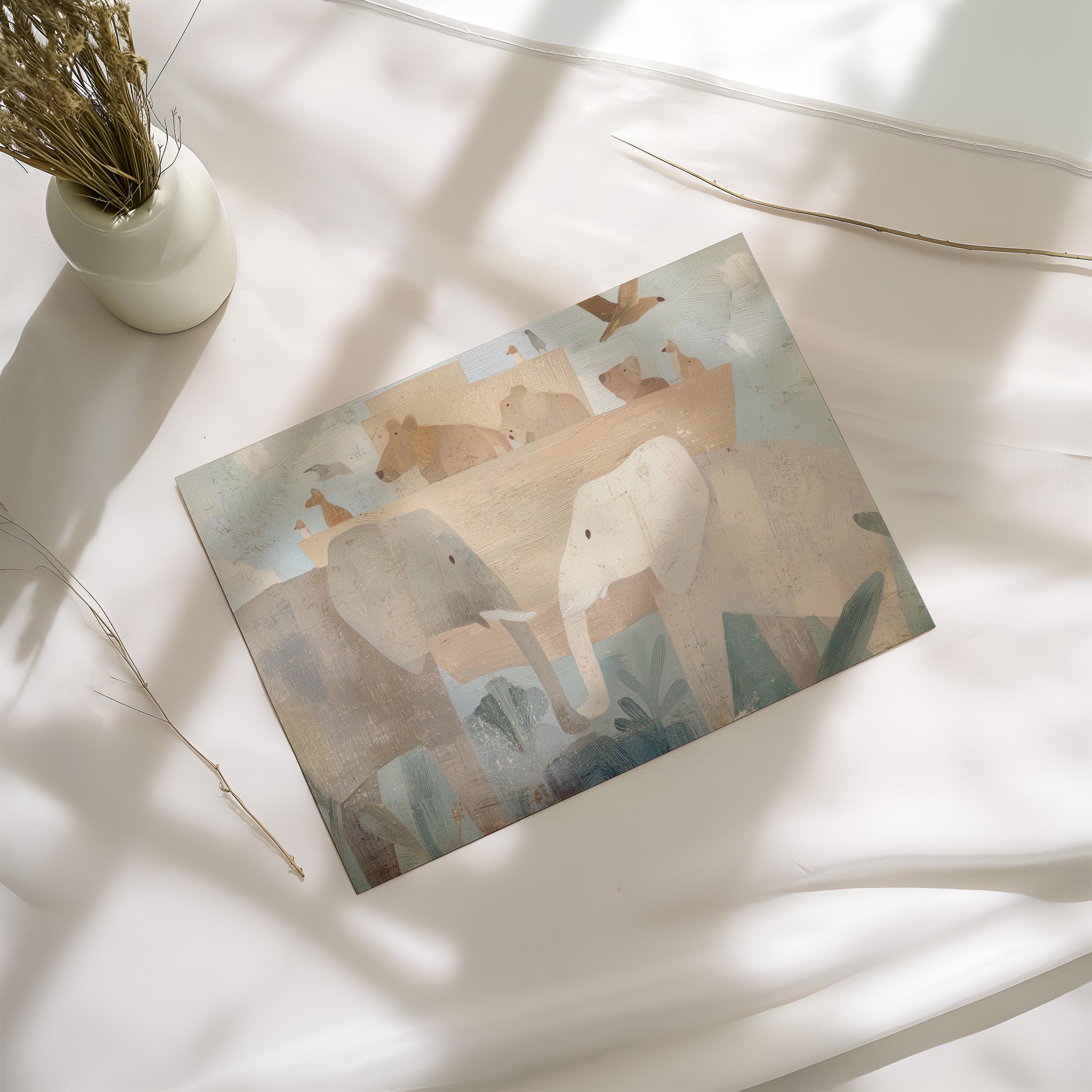 Noah’s Ark Neutral Nursery Art, Christian Animal Print, Abstract Faith Kids Room Decor