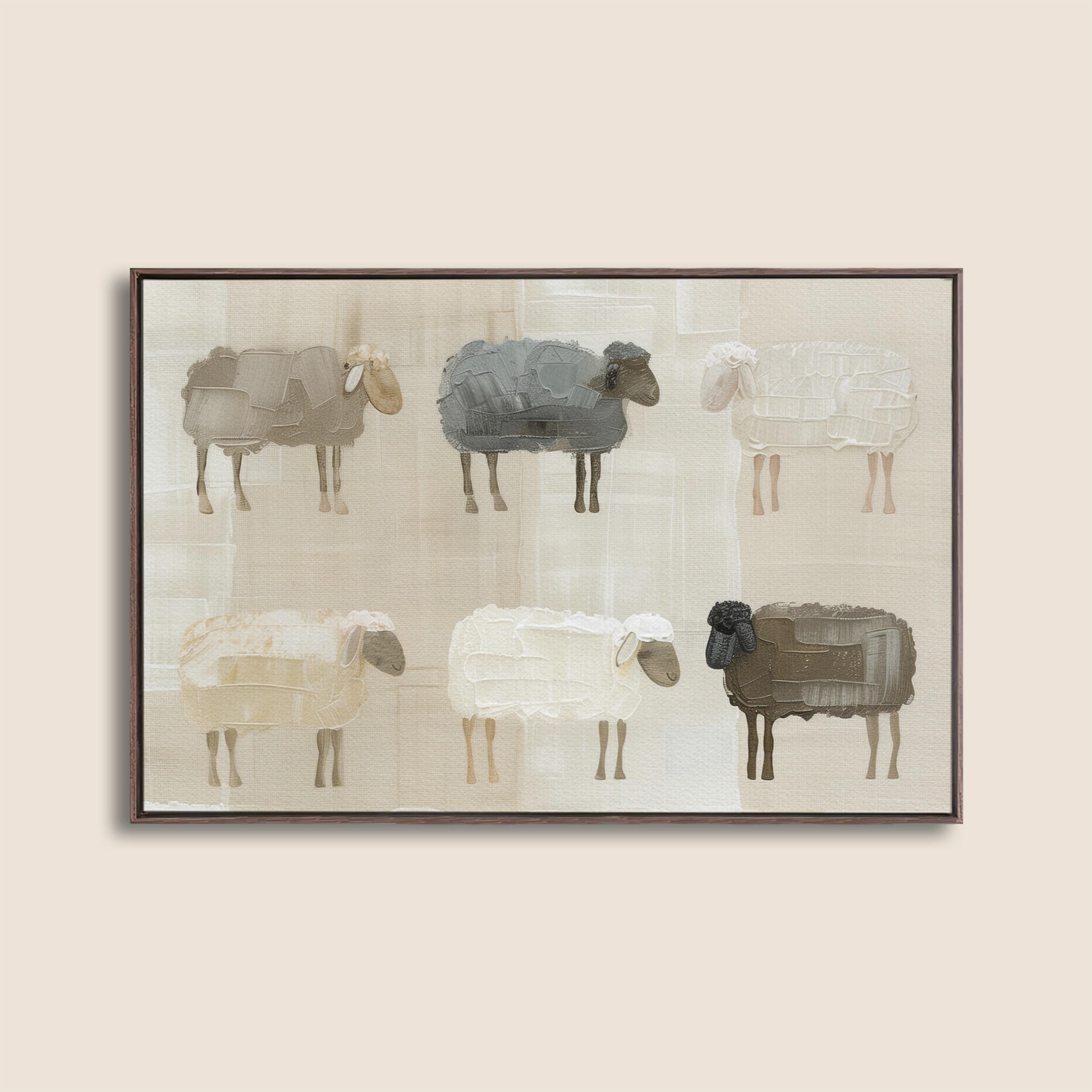 Abstract Sheep Wall Art, Minimalist Animal Print, Cozy Beige Nursery