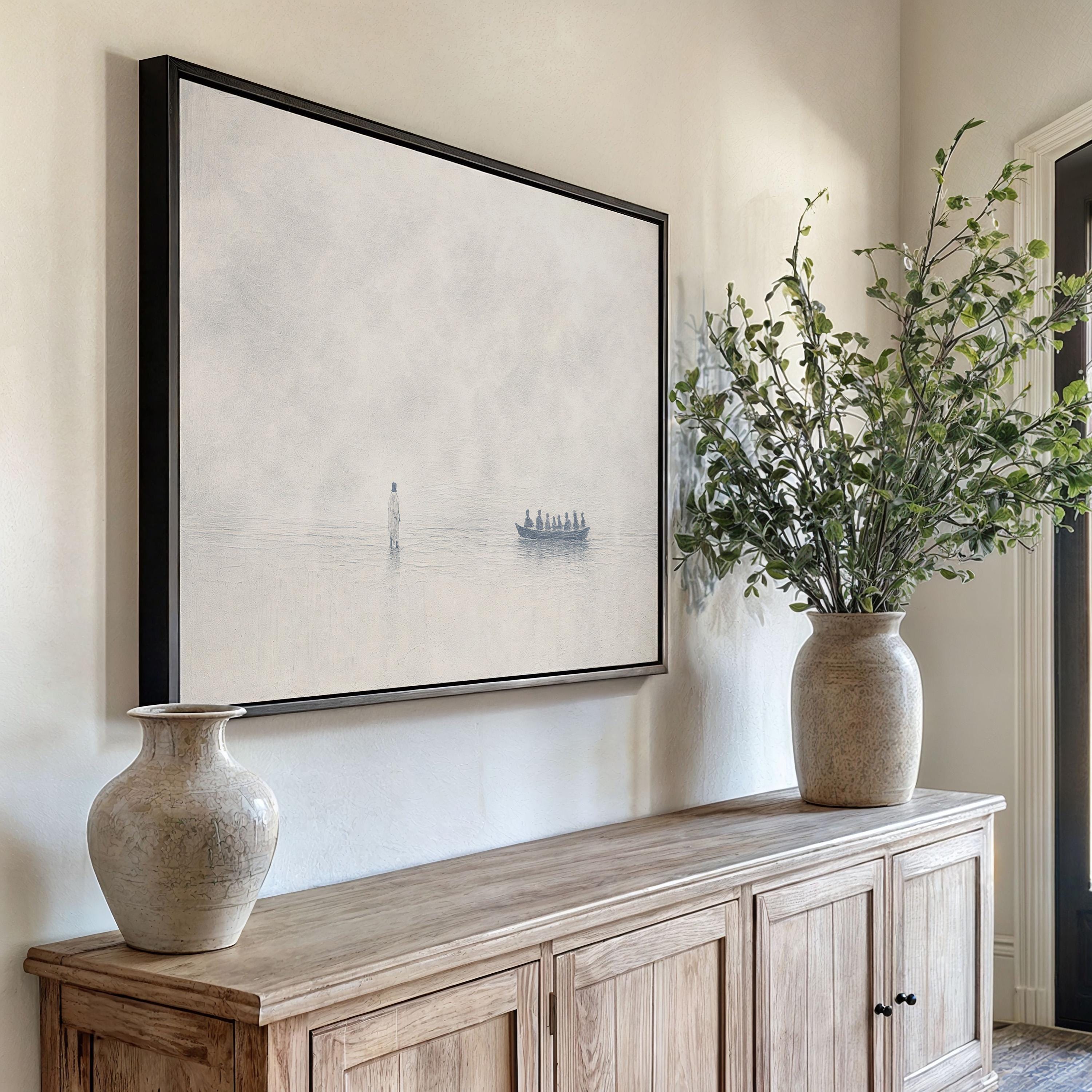 John 6:16 Wall Art – Minimalist Scripture Print, Christian Home Decor, Neutral Canvas-Style Artwork