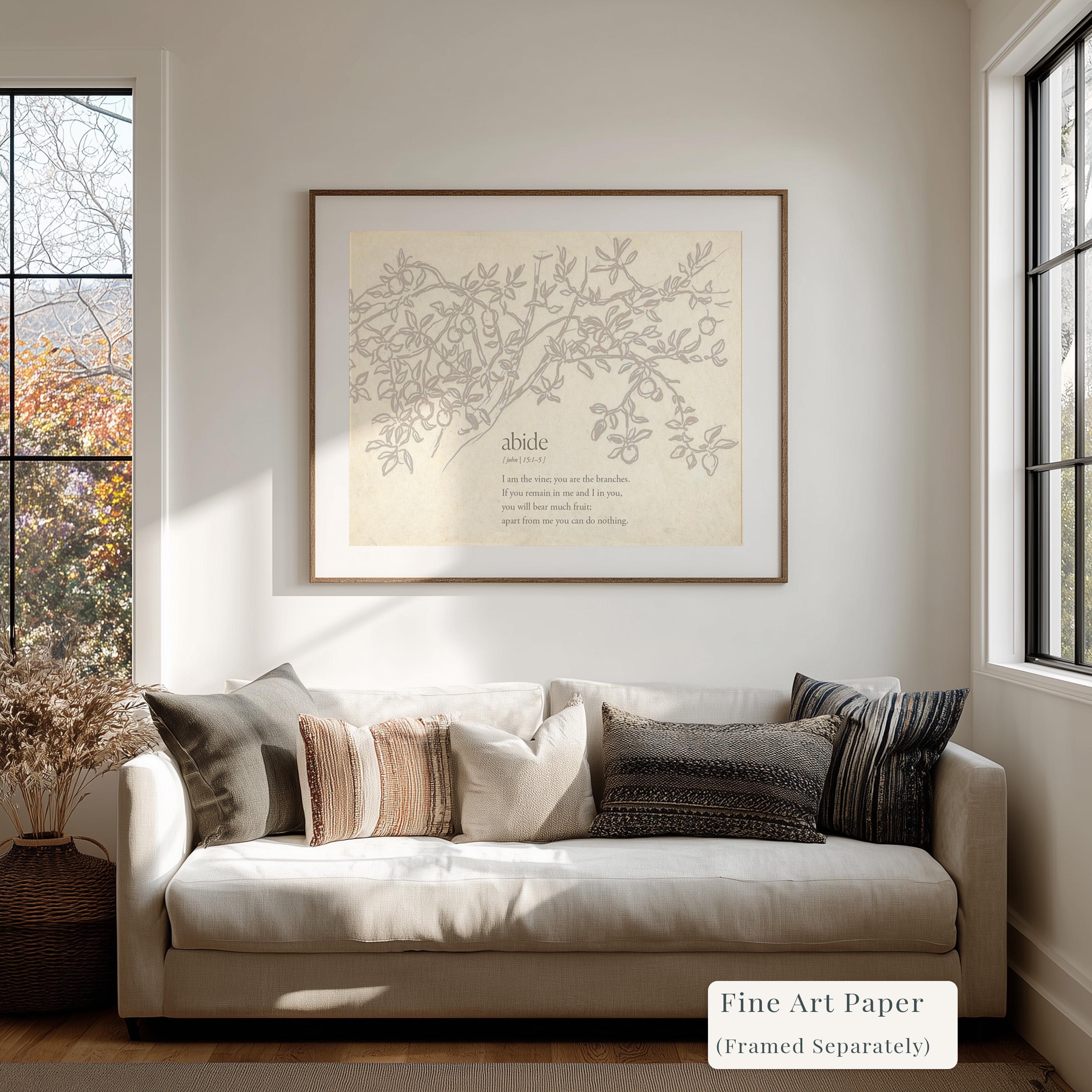 Abide Scripture Wall Art, John 15:1–5 Bible Verse Print, I Am the Vine You Are the Branches Artwork, Neutral Christian Home Decor