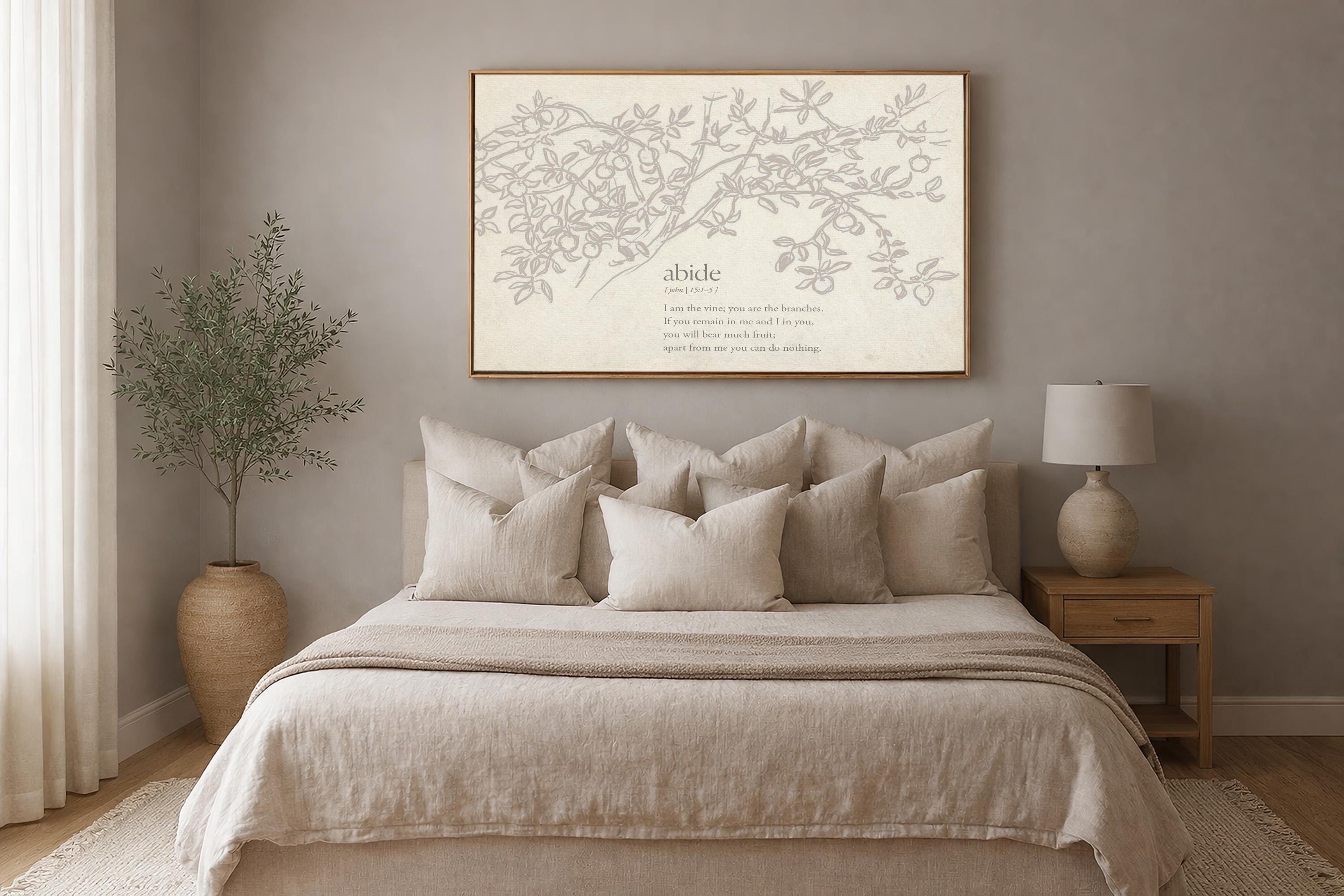 Abide Scripture Wall Art, John 15:1–5 Bible Verse Print, I Am the Vine You Are the Branches Artwork, Neutral Christian Home Decor