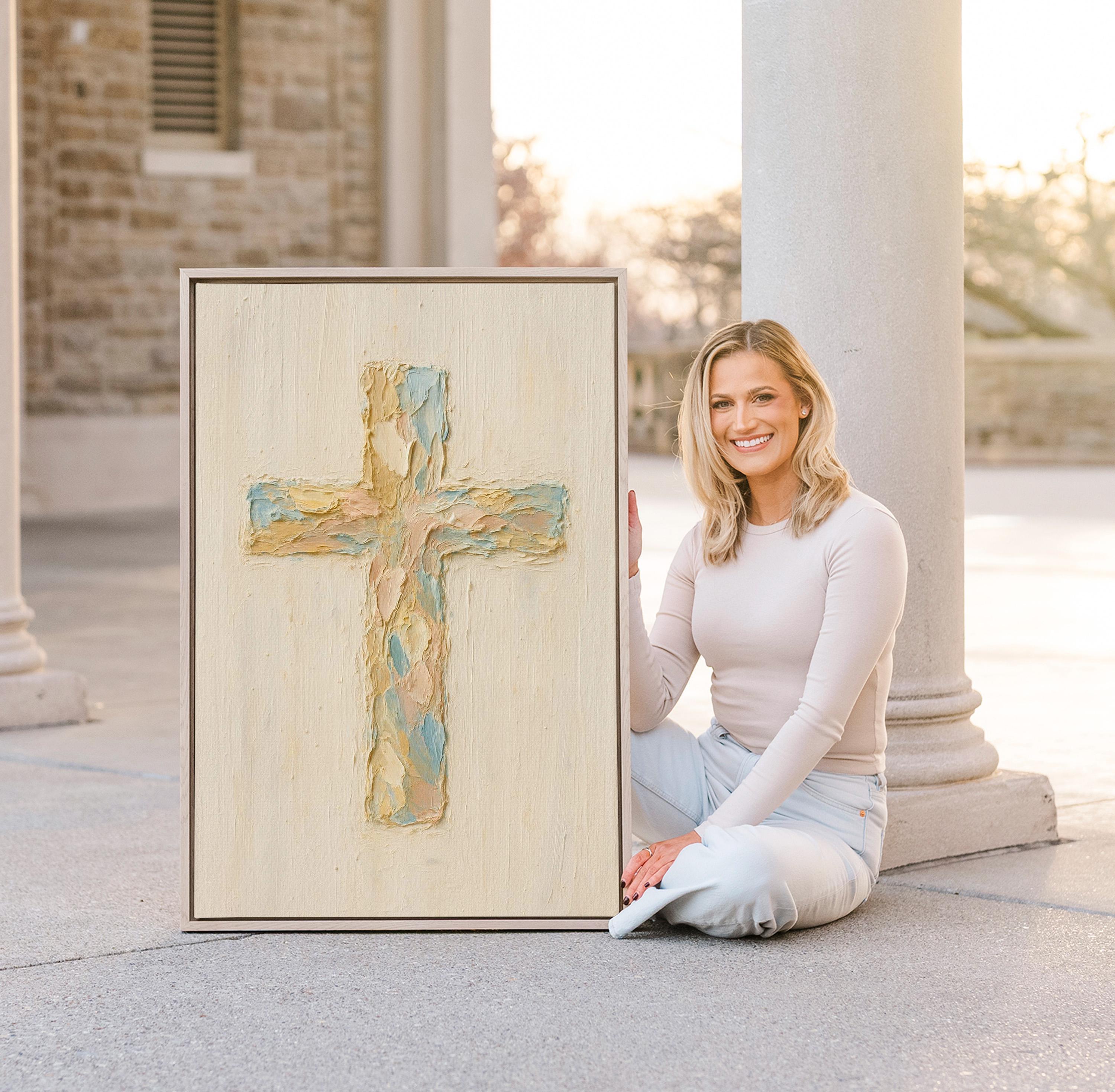 Pastel Christian Cross Art Print: Abstract Canvas-Style Look - Religious Home Decor