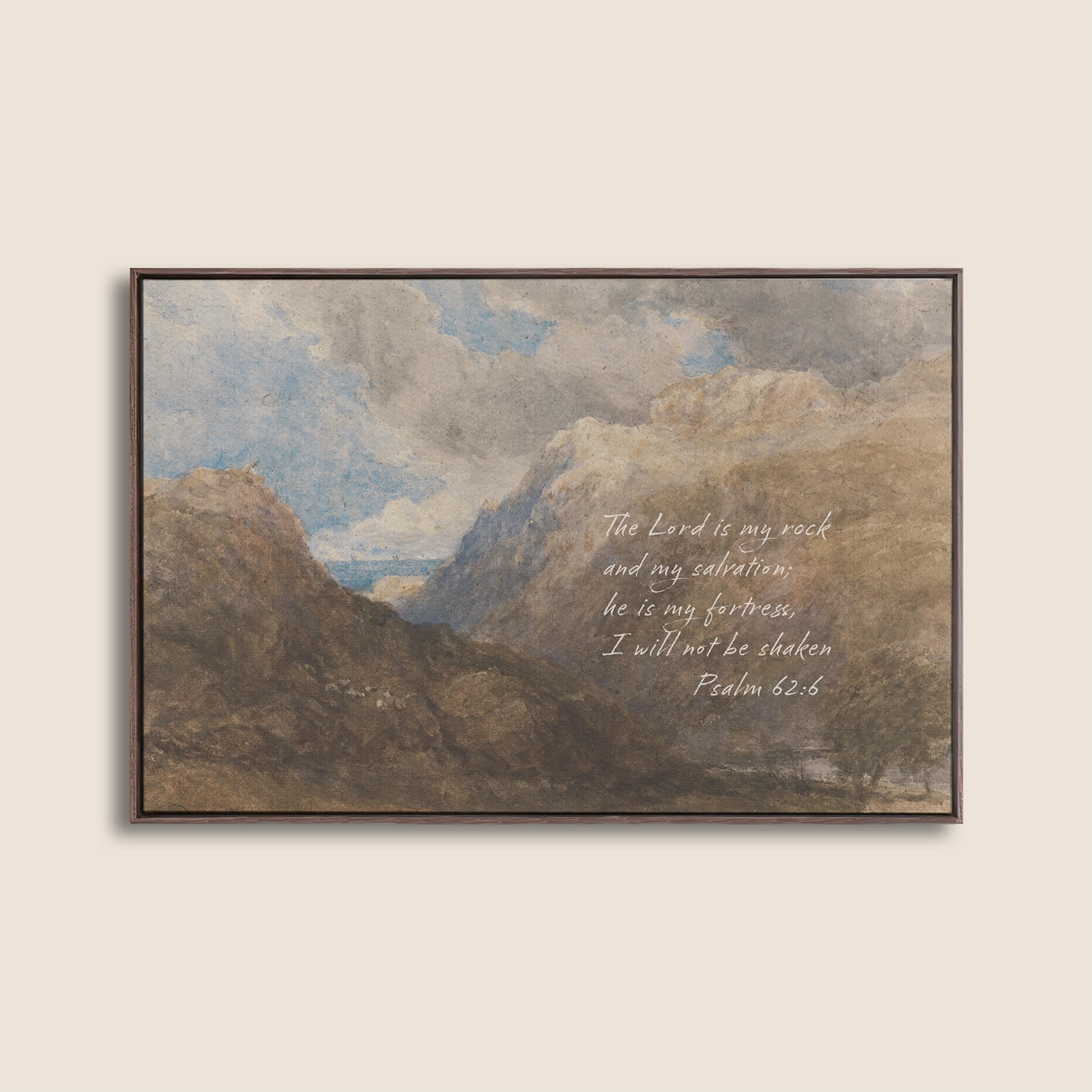 Psalm 62:6 Mountain Vintage Style Landscape | Warm Neutral Wall Art | Christian Home Decor