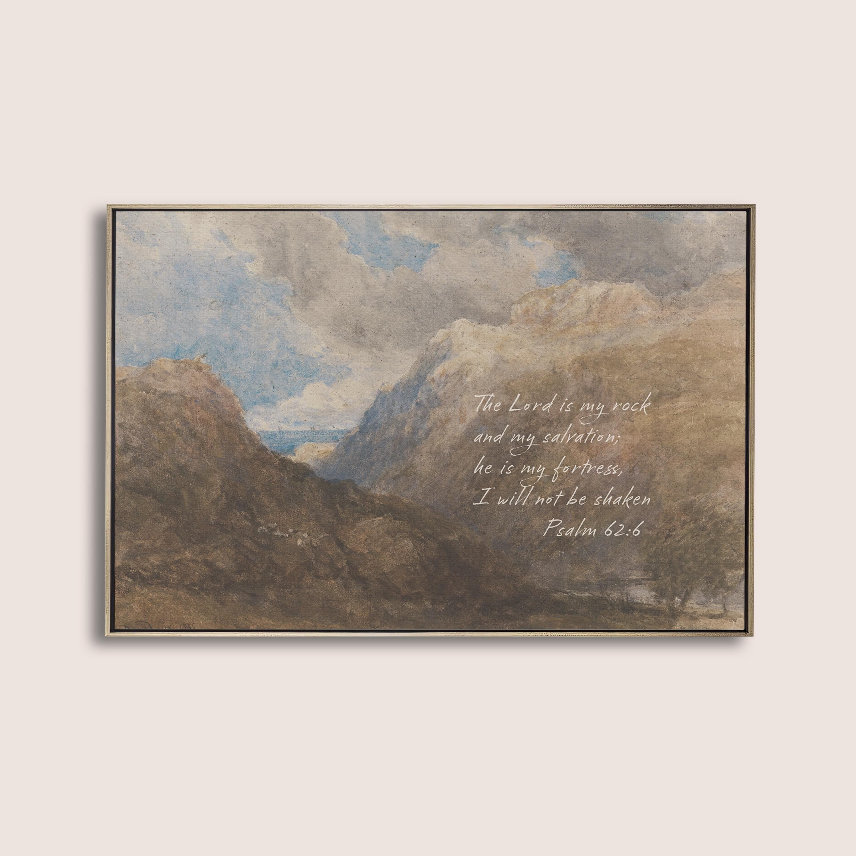 Psalm 62:6 Mountain Vintage Style Landscape | Warm Neutral Wall Art | Christian Home Decor