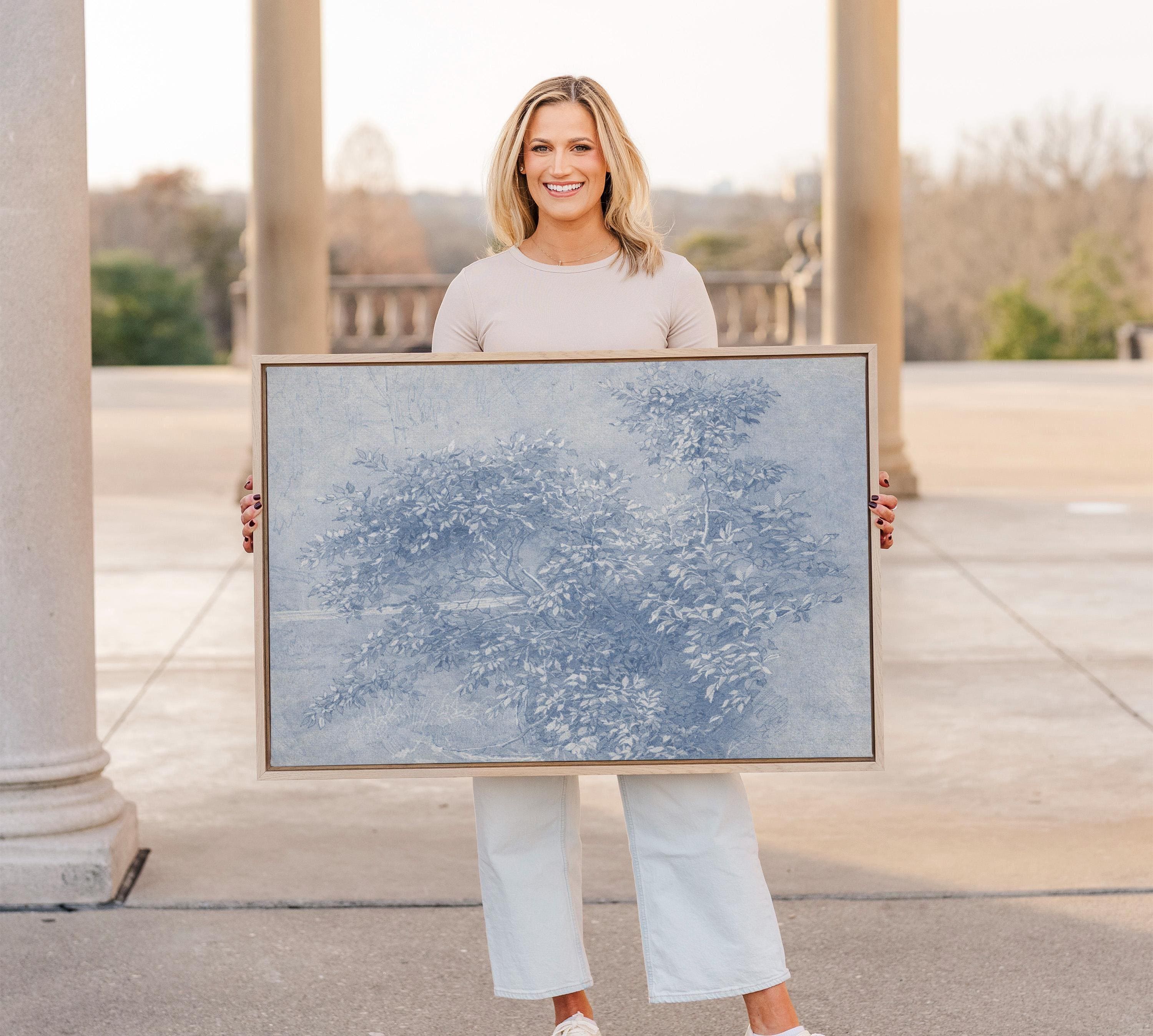 Antique Blue Botanical Wall Art Print – Vintage Ink Wash Leaves – French Country Cottage Decor – Blue Pastoral Landscape Art