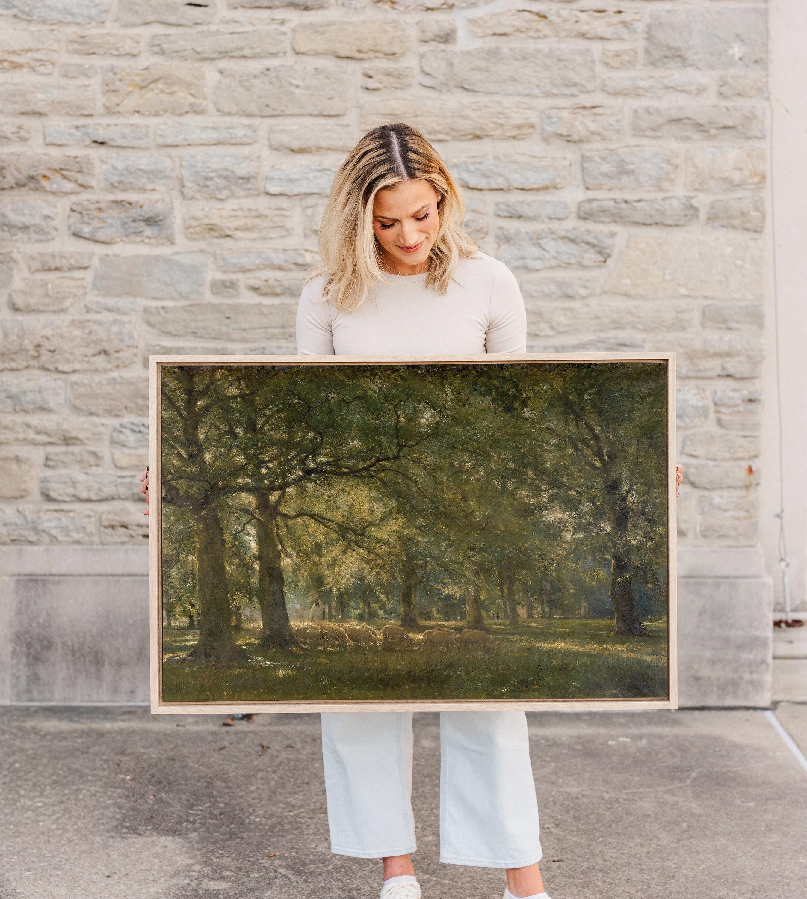 The Good Shepherd Meadow Landscape Print, Vintage Pastoral Wall Art with Sheep, Psalm 23 Inspired