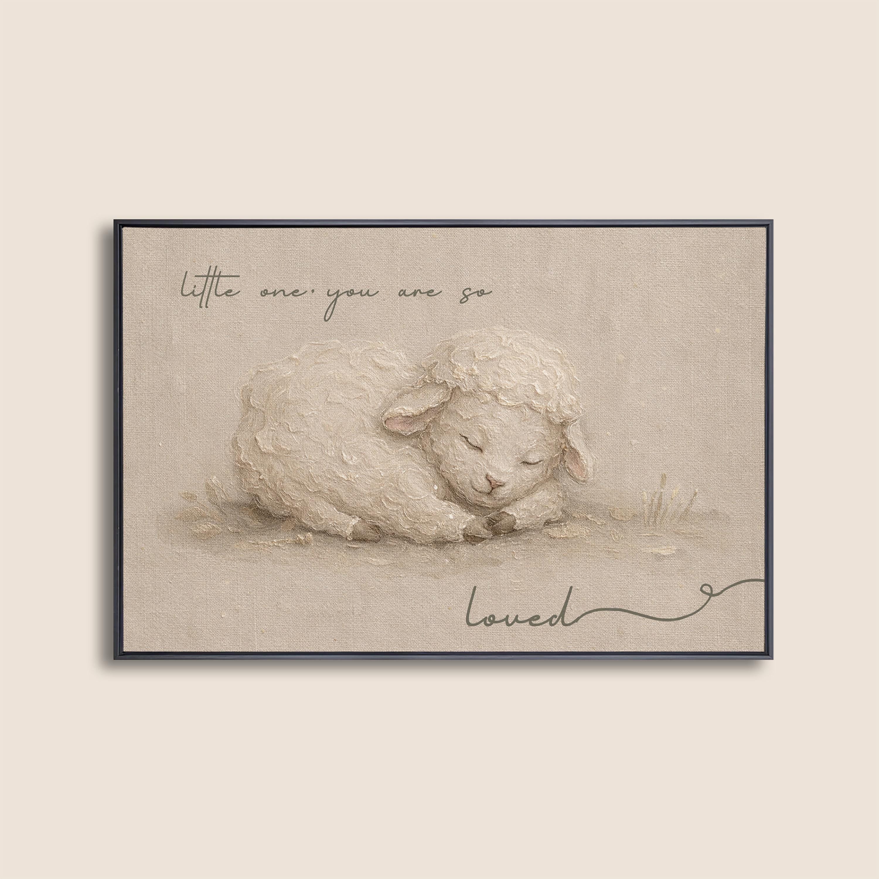 So Small, So Loved – Heirloom Lamb Nursery Print in Soft Linen Tones