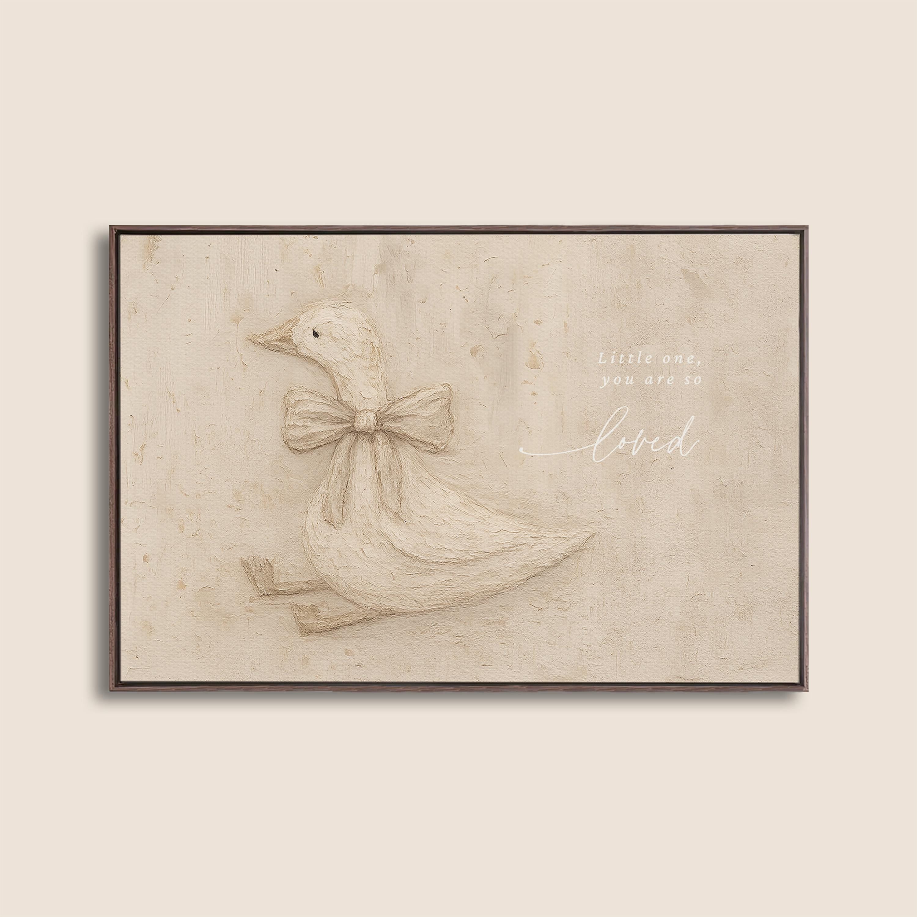 Neutral Duck Nursery Print – Little One You Are So Loved – Baby Girl Room Decor – Vintage Goose Wall Art – Soft Beige Nursery
