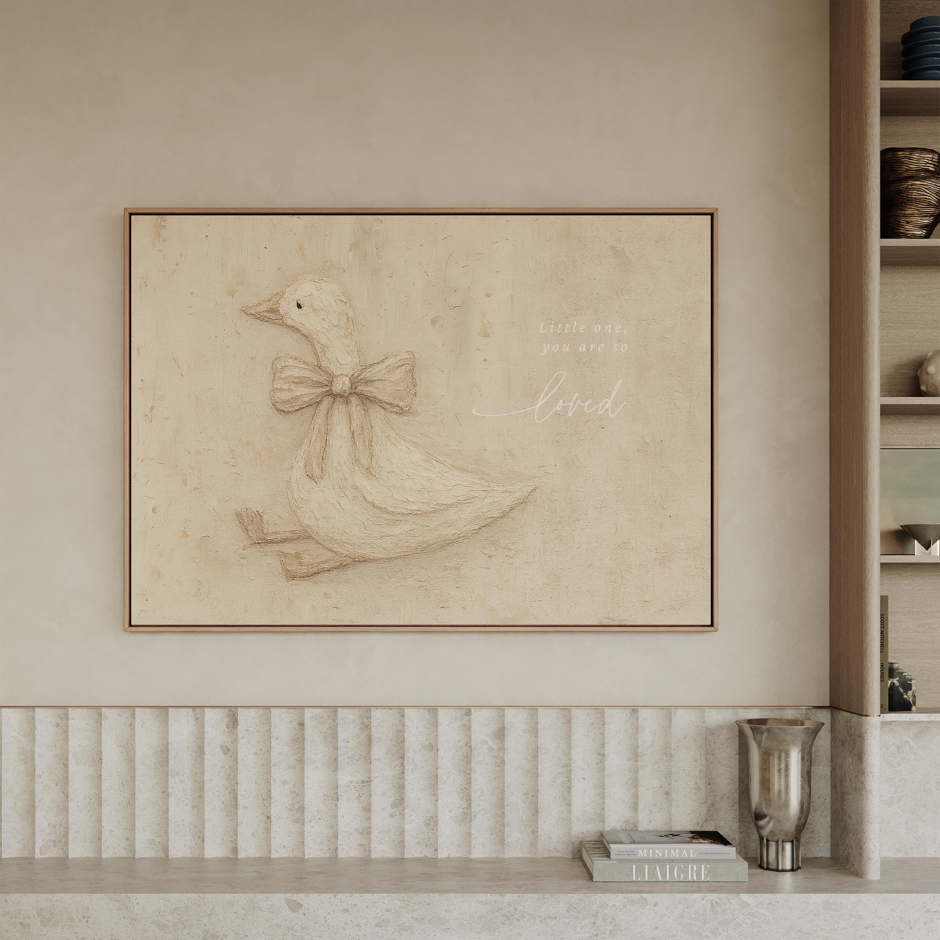 Neutral Duck Nursery Print – Little One You Are So Loved – Baby Girl Room Decor – Vintage Goose Wall Art – Soft Beige Nursery