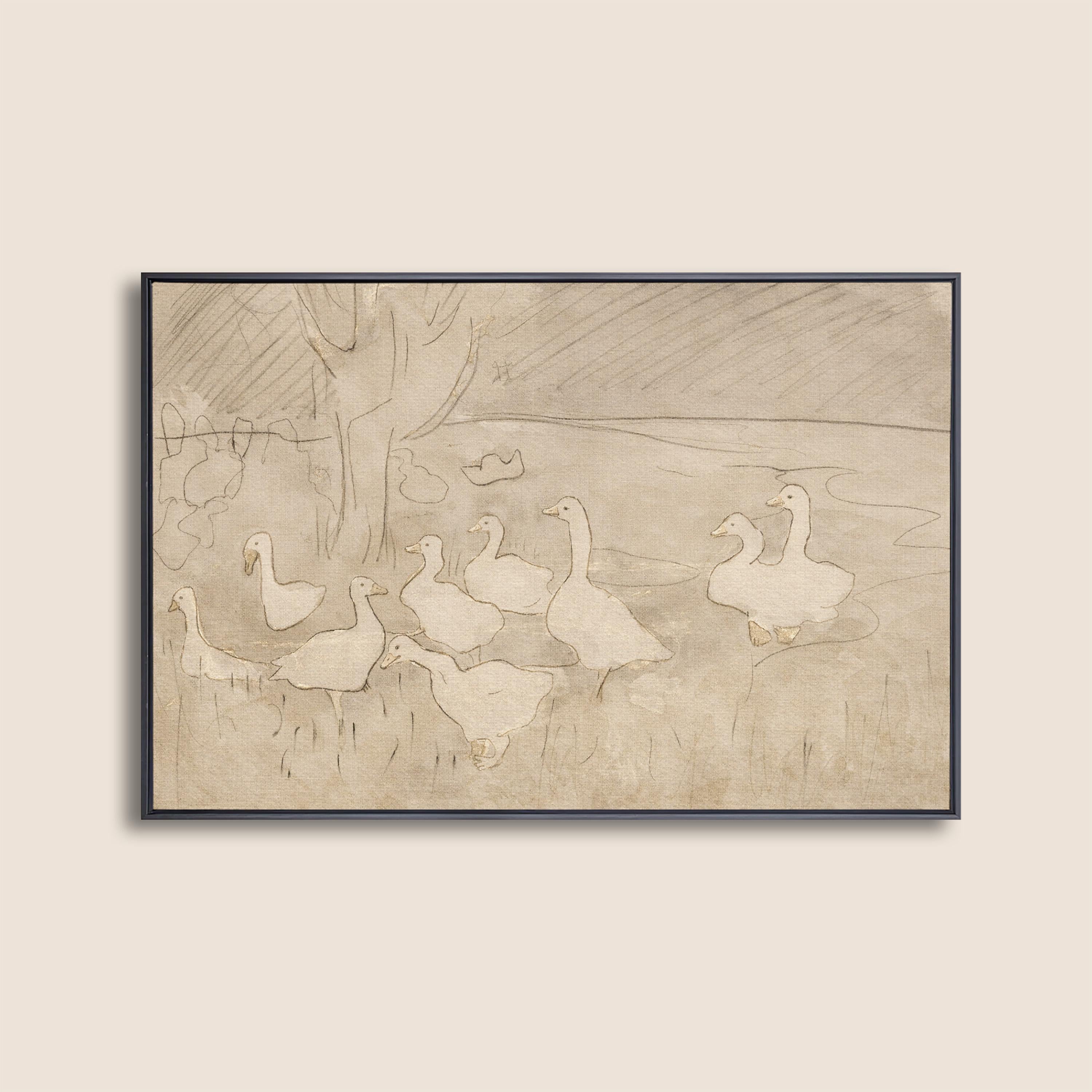 Vintage Goose Wall Art – Neutral Farm Nursery Decor – Beige Bird Print – Cottagecore Baby Room – French Country Nursery