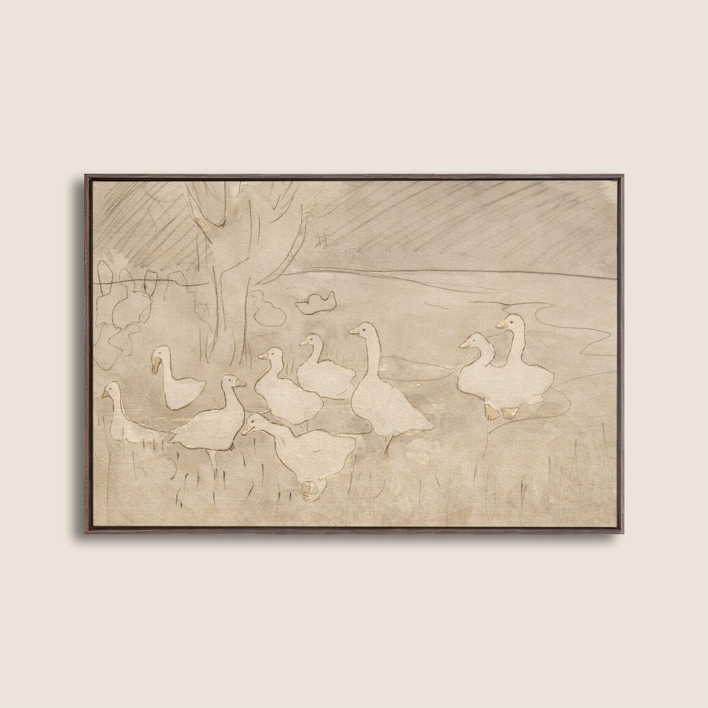 Vintage Goose Wall Art – Neutral Farm Nursery Decor – Beige Bird Print – Cottagecore Baby Room – French Country Nursery