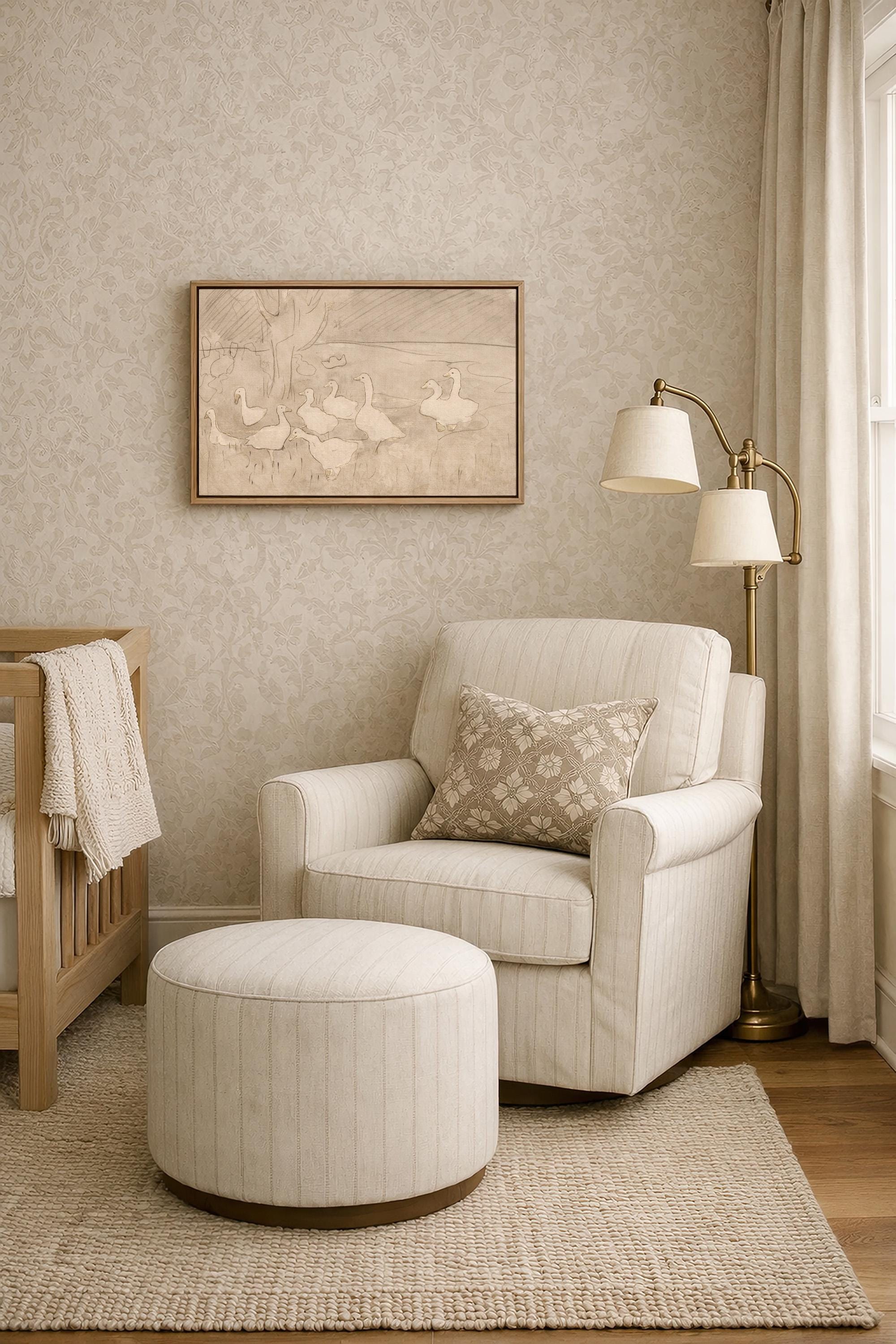 Vintage Goose Wall Art – Neutral Farm Nursery Decor – Beige Bird Print – Cottagecore Baby Room – French Country Nursery