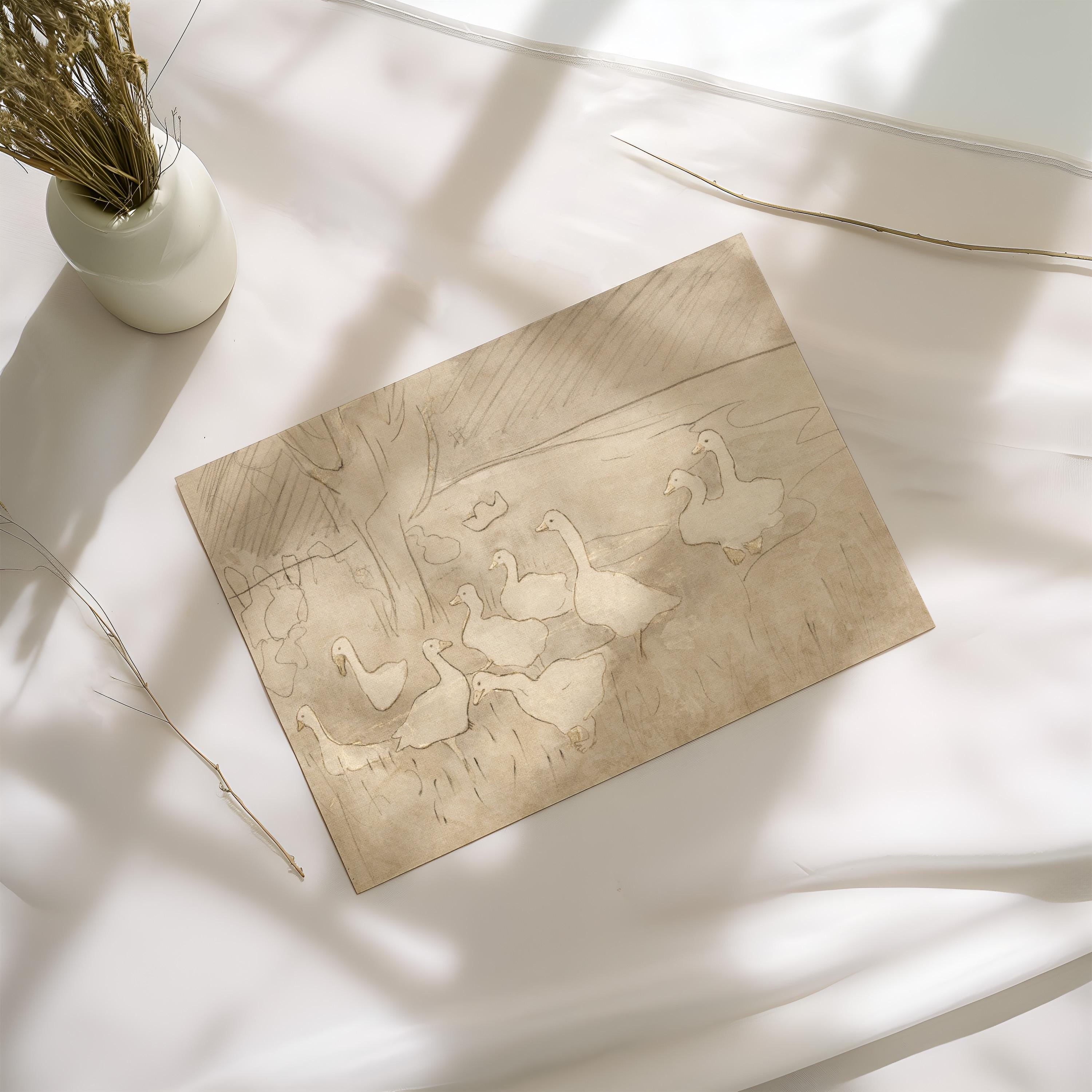 Vintage Goose Wall Art – Neutral Farm Nursery Decor – Beige Bird Print – Cottagecore Baby Room – French Country Nursery