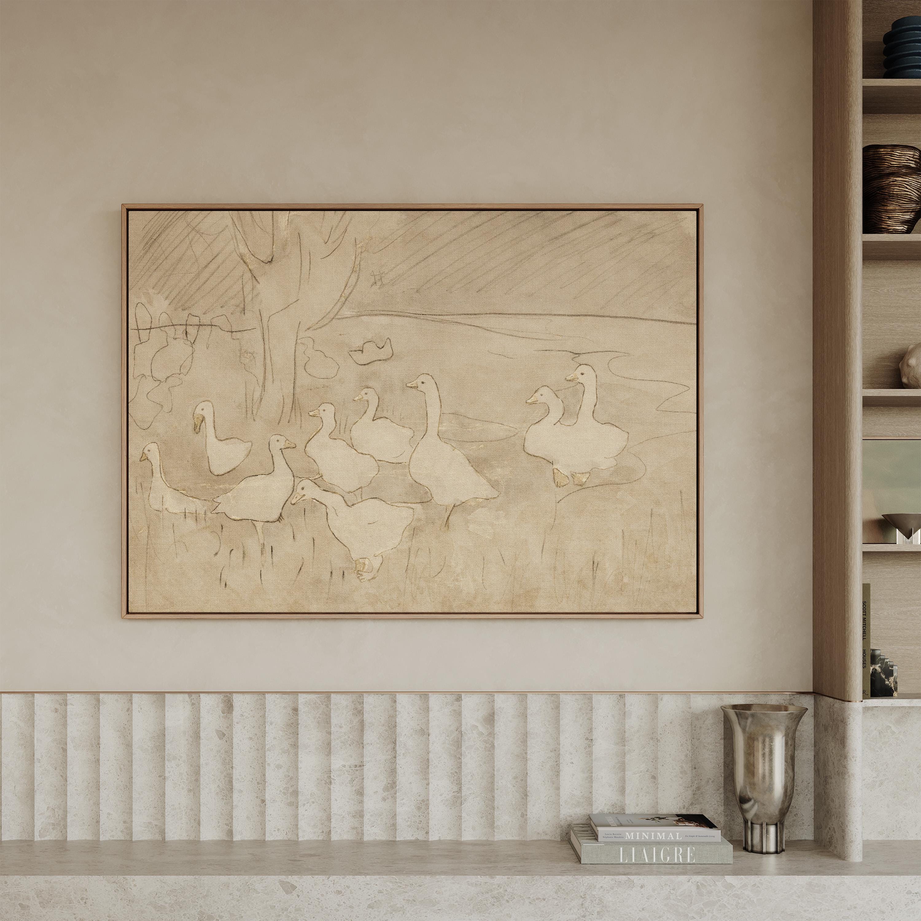 Vintage Goose Wall Art – Neutral Farm Nursery Decor – Beige Bird Print – Cottagecore Baby Room – French Country Nursery