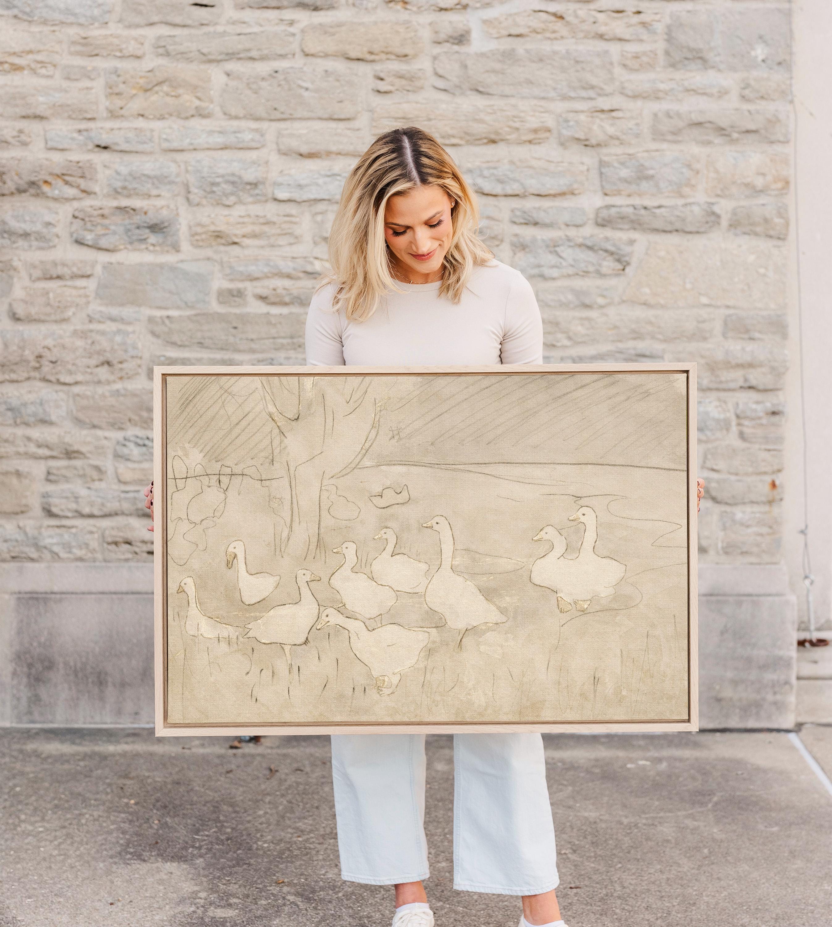 Vintage Goose Wall Art – Neutral Farm Nursery Decor – Beige Bird Print – Cottagecore Baby Room – French Country Nursery