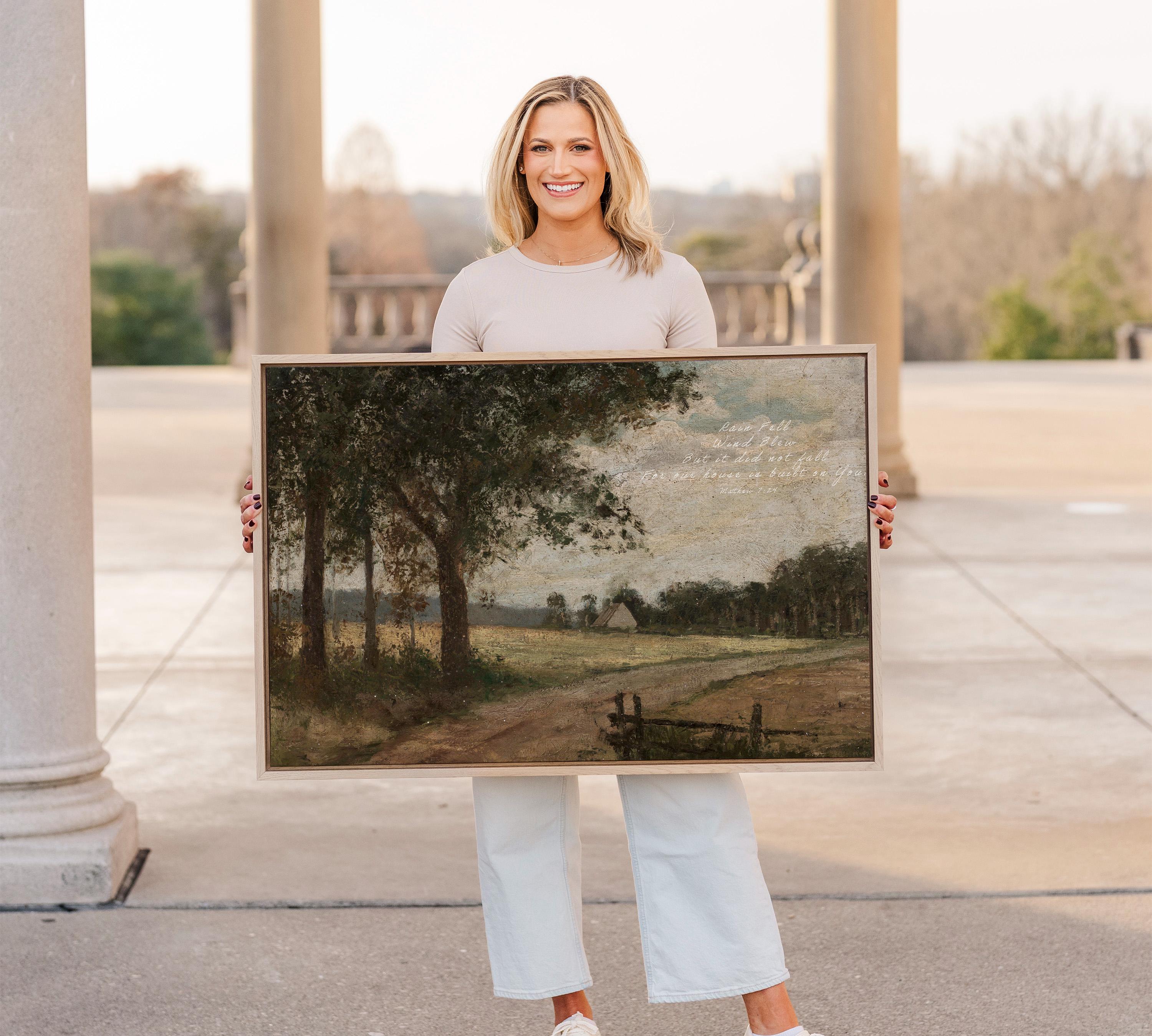 Matthew 7:24 Scripture Print, Christian Landscape Painting, Faith Based Home Decor with Bible Verse