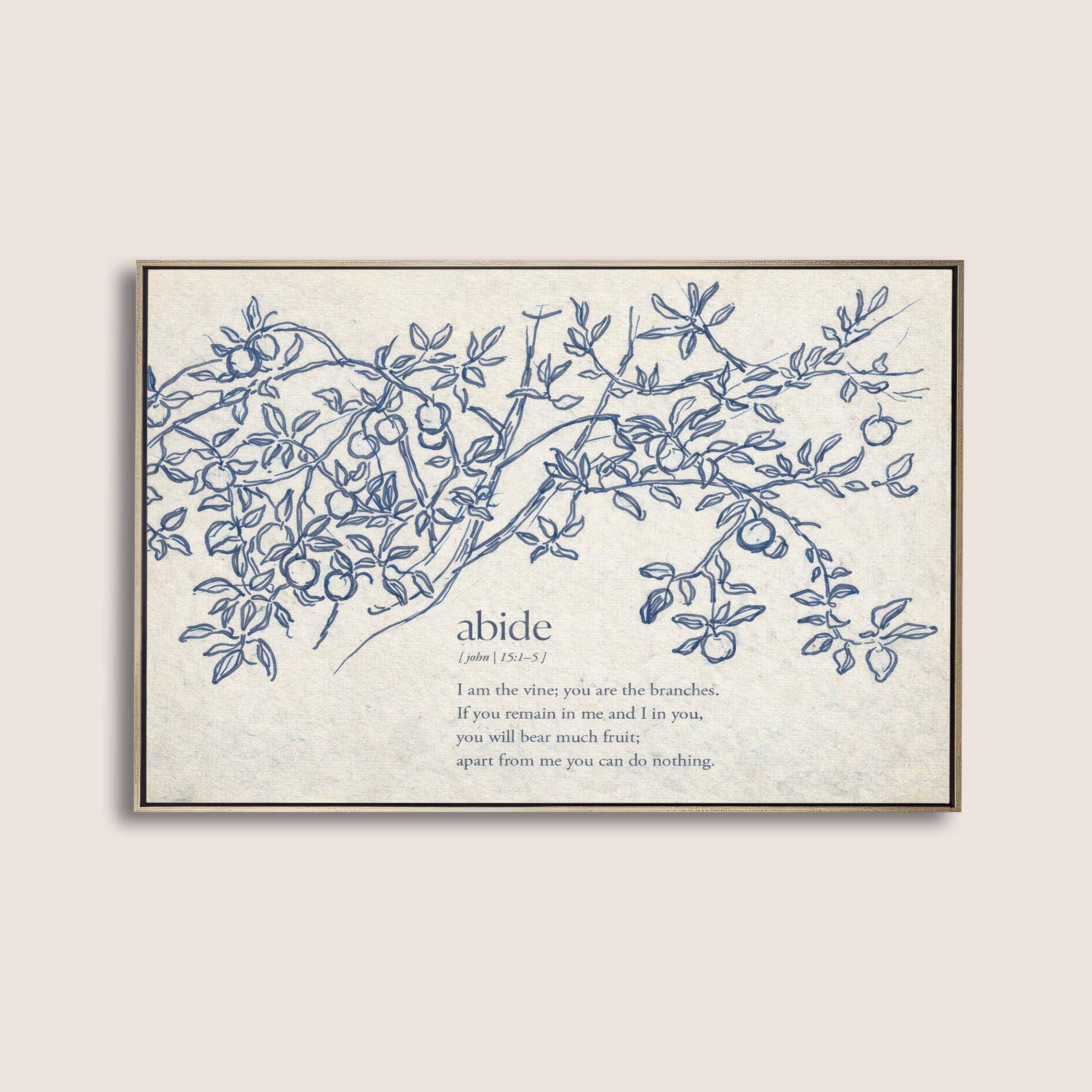 John 15:5 Abide in Me Print – Neutral Christian Wall Art – Vintage Vine Botanical Scripture – Faith Based Farmhouse Home Decor