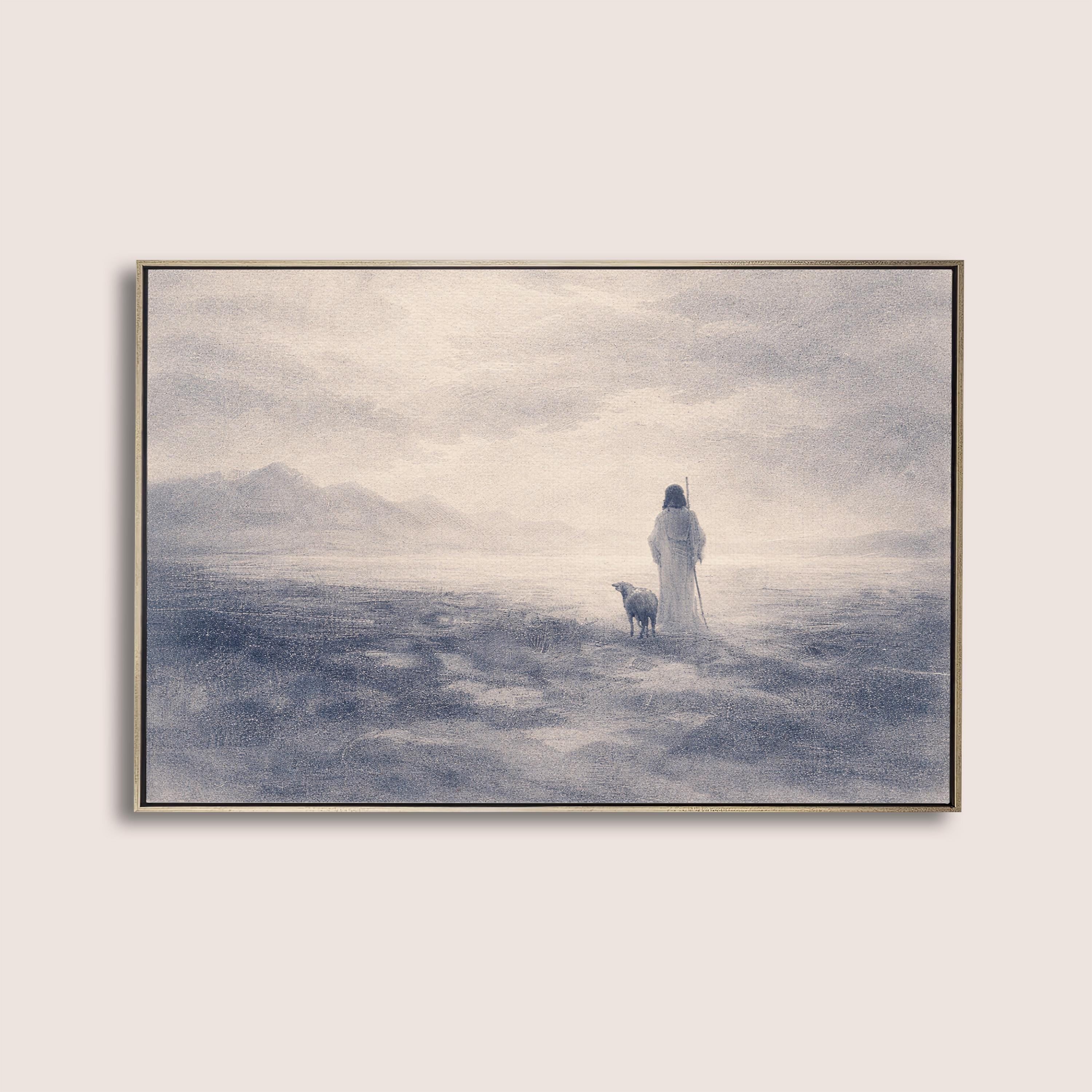 Good Shepherd Wall Art – Jesus Print – Neutral Christian Wall Decor – Psalm 23 Inspired Faith Artwork – Vintage Biblical Farmhouse Art