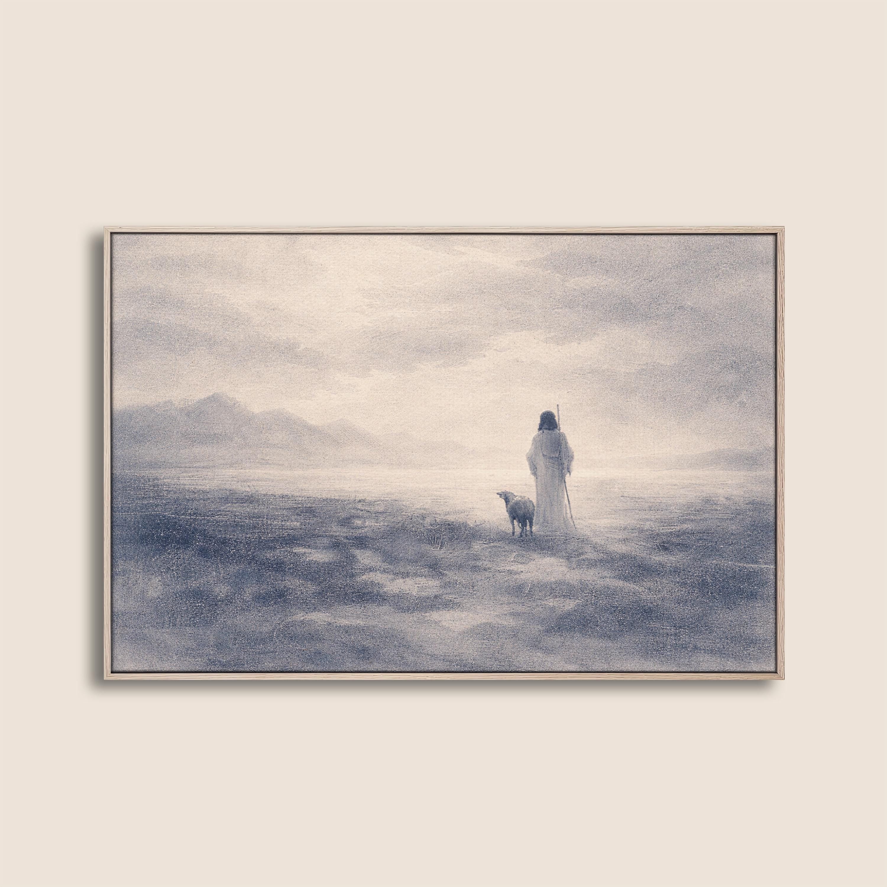 Good Shepherd Wall Art – Jesus Print – Neutral Christian Wall Decor – Psalm 23 Inspired Faith Artwork – Vintage Biblical Farmhouse Art
