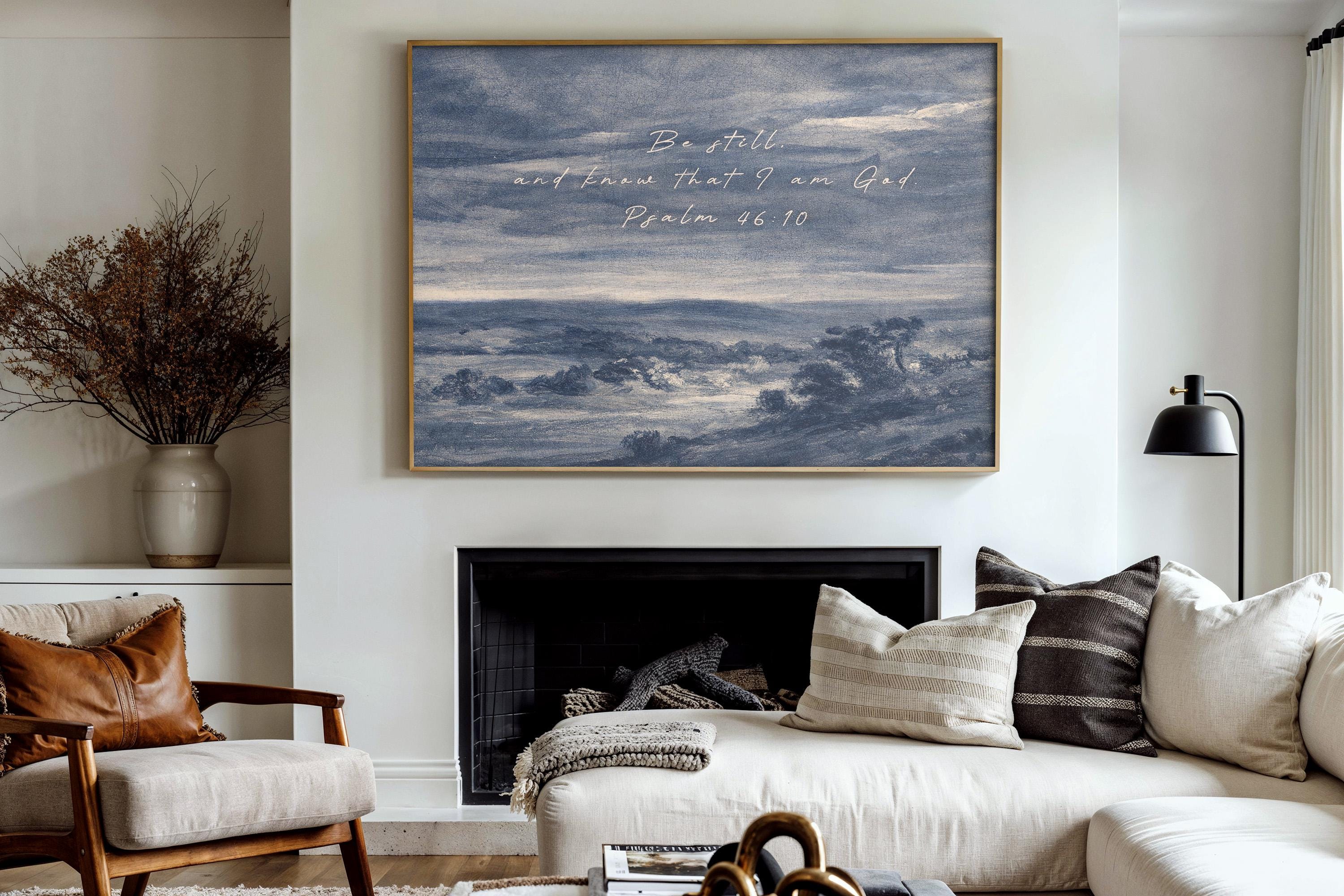 Be Still Wall Art – Psalm 46:10 Scripture Print – Neutral Christian Wall Decor – Moody Coastal Faith Artwork – Farmhouse Bible Verse Art