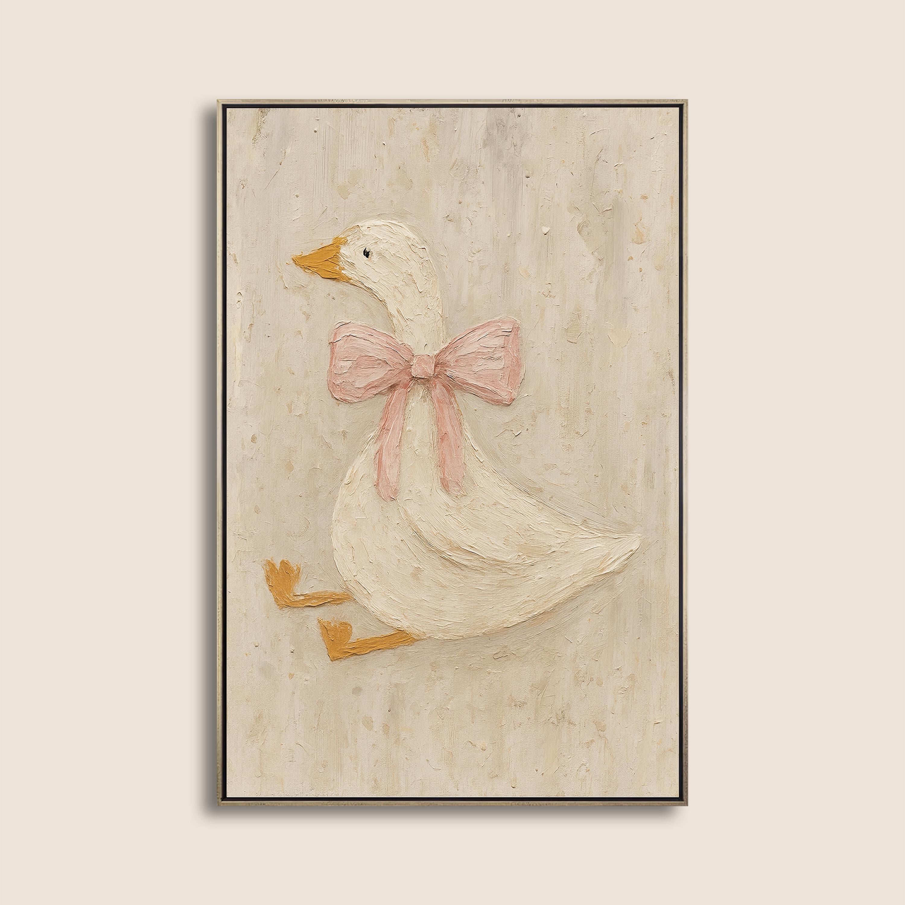 Vintage Duck Nursery Art: Canvas-Style Print with Pink Bow FG4890