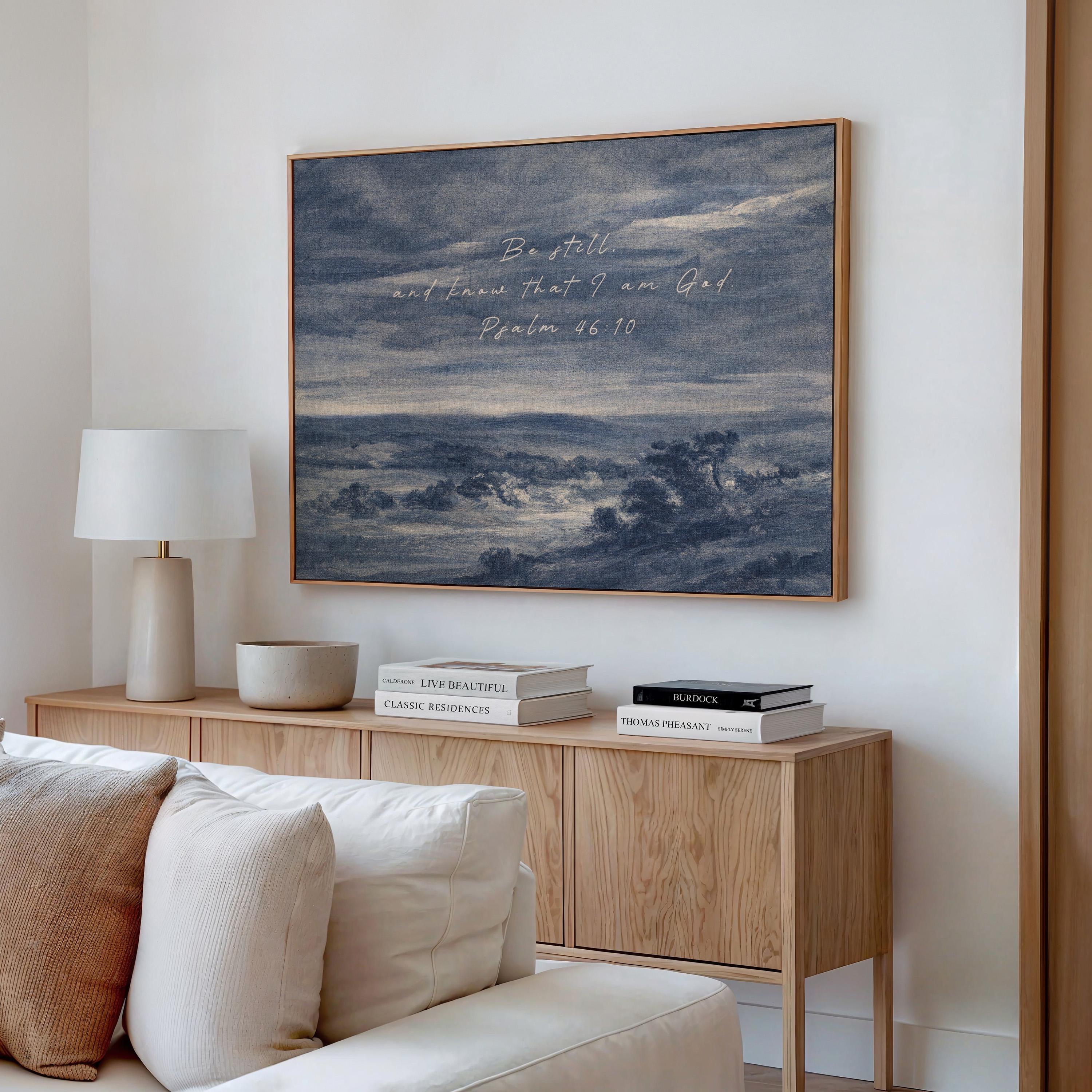 Be Still Psalm 46:10 Scripture Print – Moody Coastal Christian Wall Art