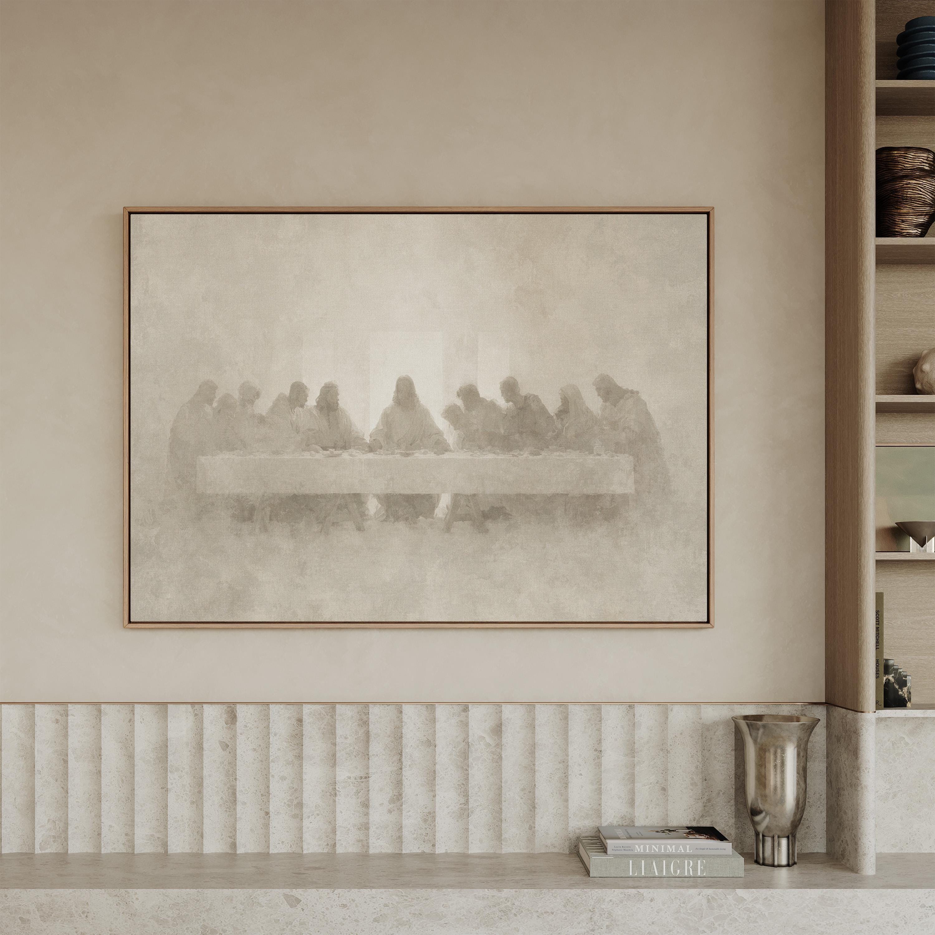Last Supper Wall Art – Minimalist Christian Painting, Neutral Religious Canvas – FG430