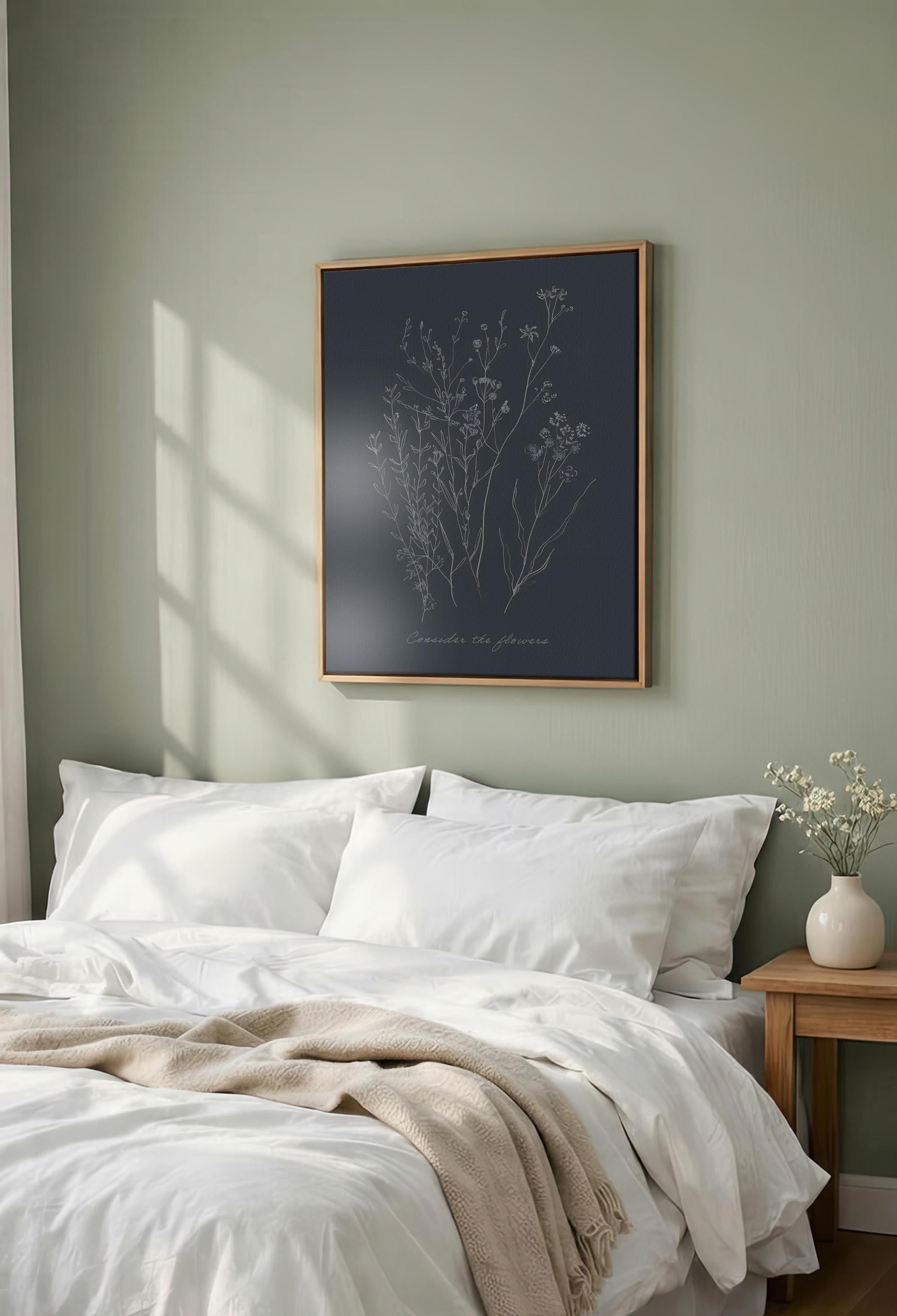 Consider the Flowers Christian Wall Art, Minimal Scripture Botanical Print, Matthew 6 Inspired Faith Artwork, Modern Christian Decor