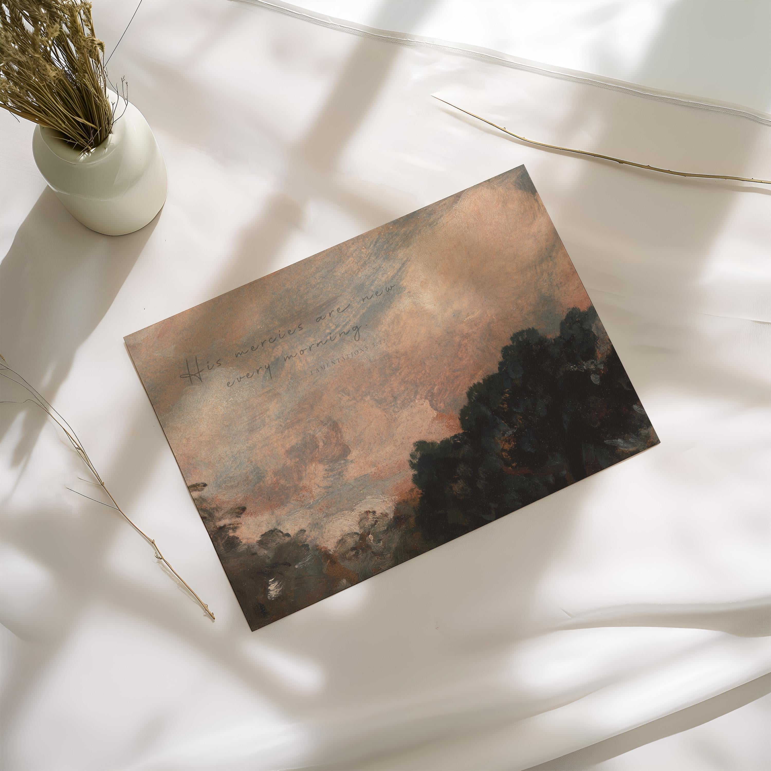 His Mercies Are New Every Morning Painting, Lamentations 3:23 Christian Wall Art, Soft Sky Landscape Painting, Morning Mercy Verse, FG423