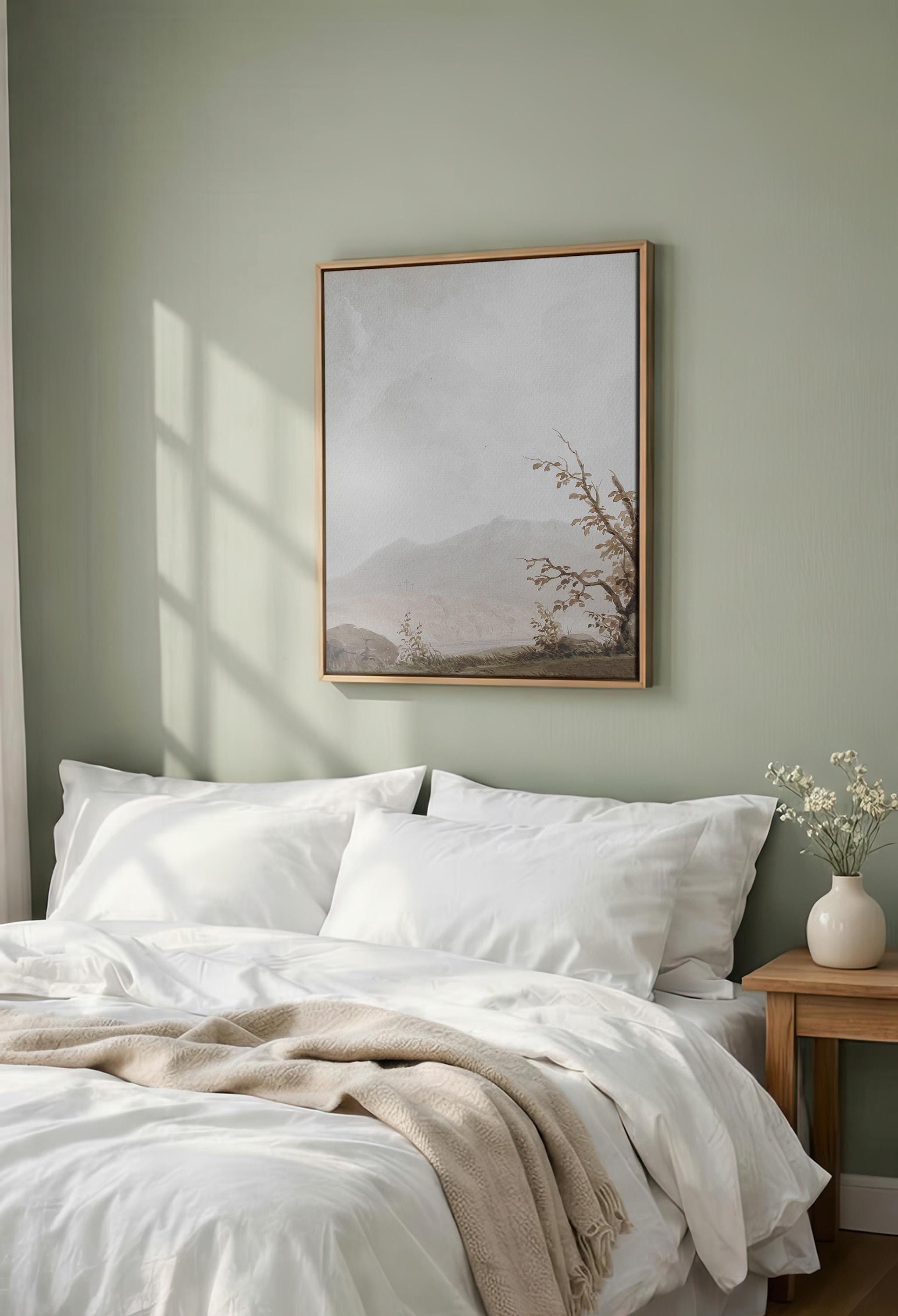 Calvary Landscape Wall Art, Faith Inspired Mountain Scene with Three Crosses, Neutral Christian Artwork, Subtle Biblical Home Decor