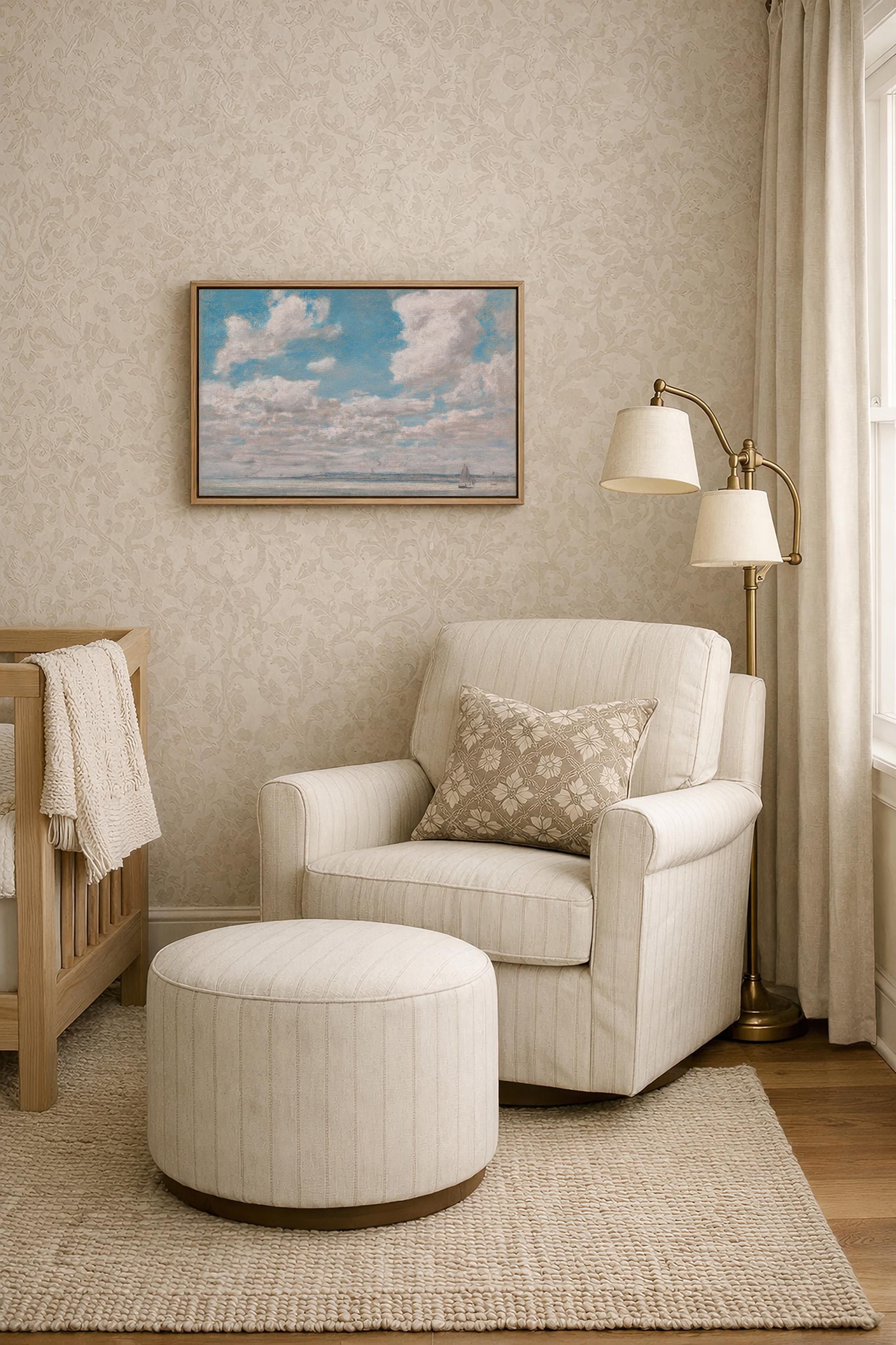 Neutral Nursery Landscape Wall Art – Soft Pastoral Ocean Print– Gender Neutral Baby Room Decor – Minimalist Nursery Artwork