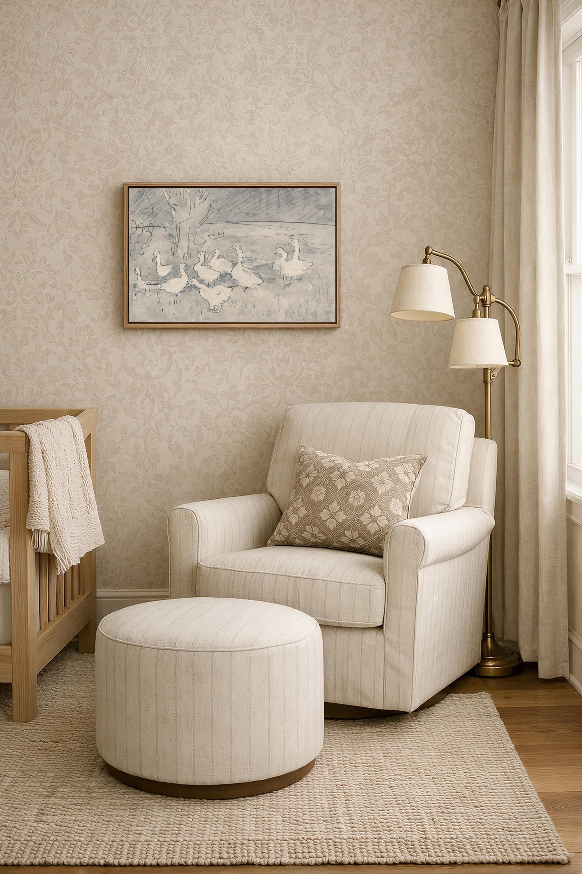 Blue Ducks Watercolor Print – Christian Nursery Wall Art, Matthew 6 Inspired
