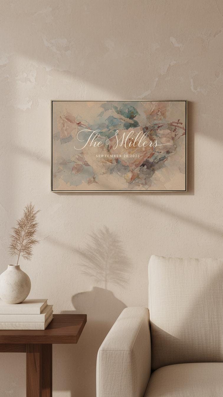 Elegant Botanical Wedding Welcome Sign – Personalized Couple Art – 1 Corinthians 13 – Christian Wedding Gift