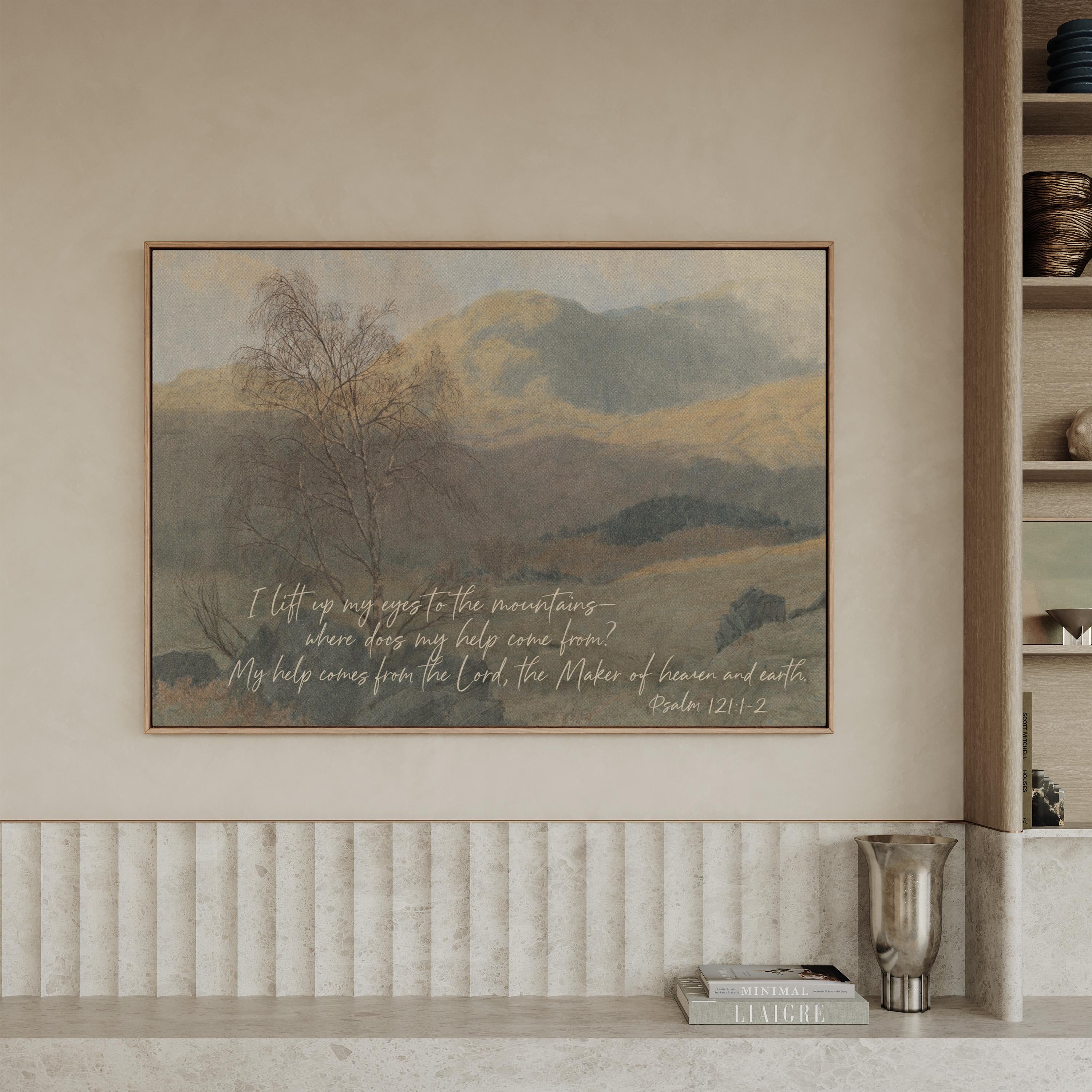 Psalm 121 Wall Art, Christian Landscape Painting, Bible Verse Mountain Art, Scripture Wall Art, Christian Home Decor, FG431