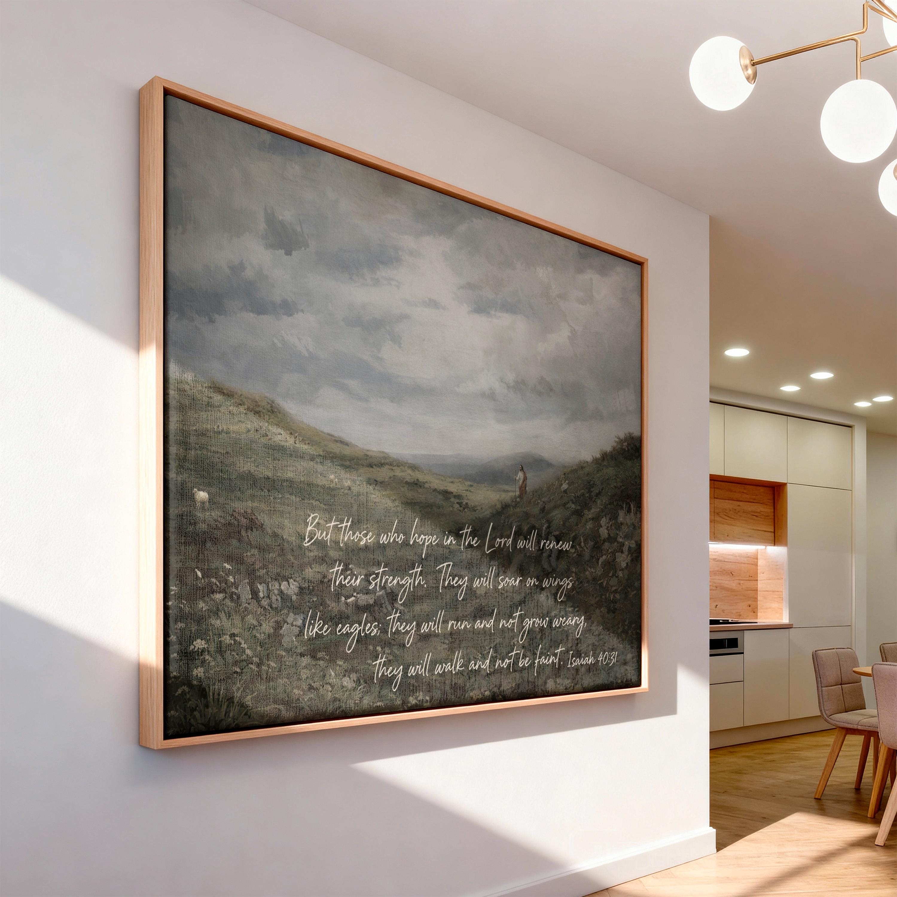 Isaiah 40:31 Wall Art, Christian Shepherd Landscape Print, Bible Verse Decor, FG442
