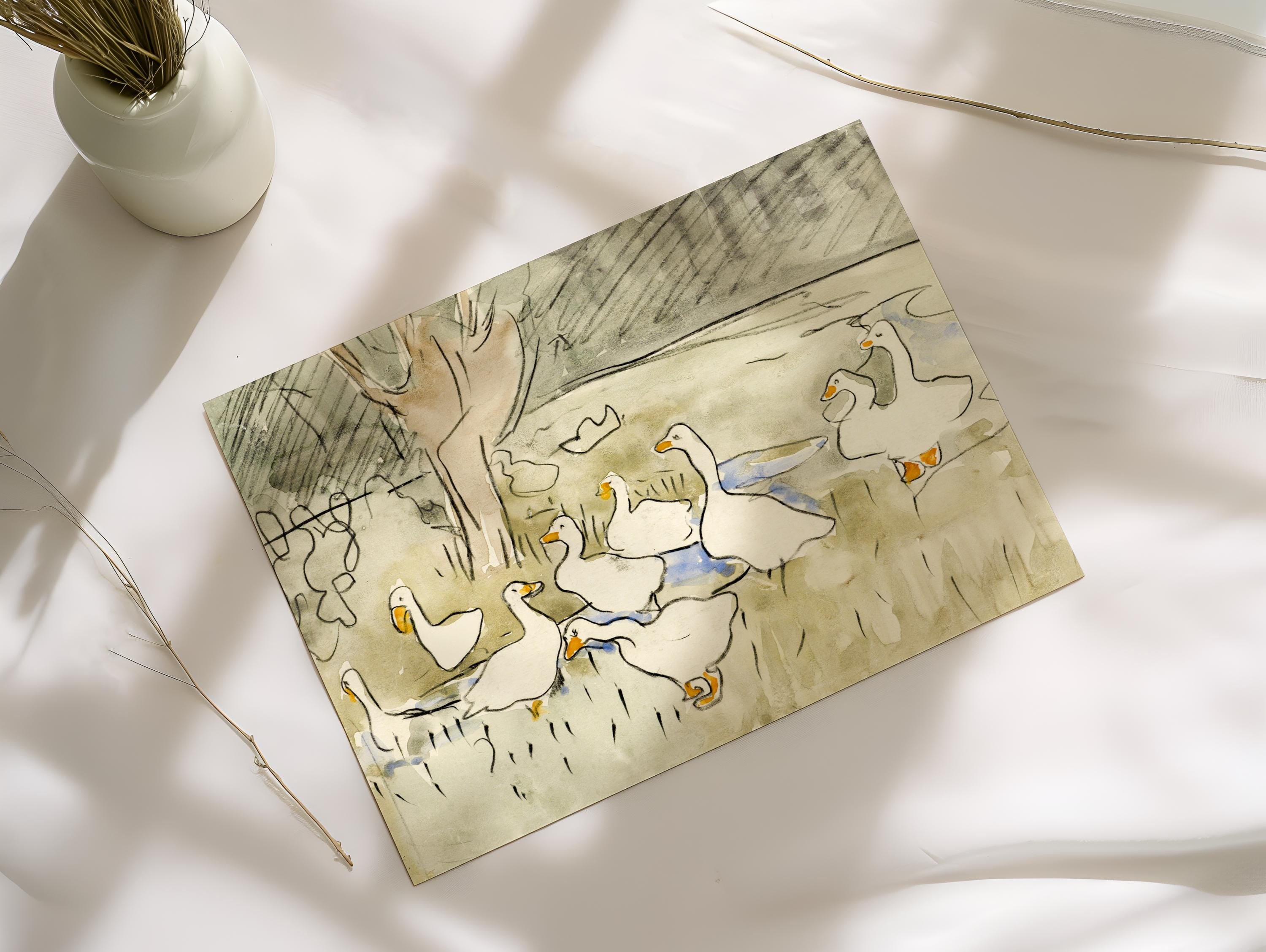 Goose Nursery Wall Art Print, Vintage Farm Animal Decor, Neutral Farmhouse Baby Room, Storybook Nursery Artwork, Rustic Country Wall Art