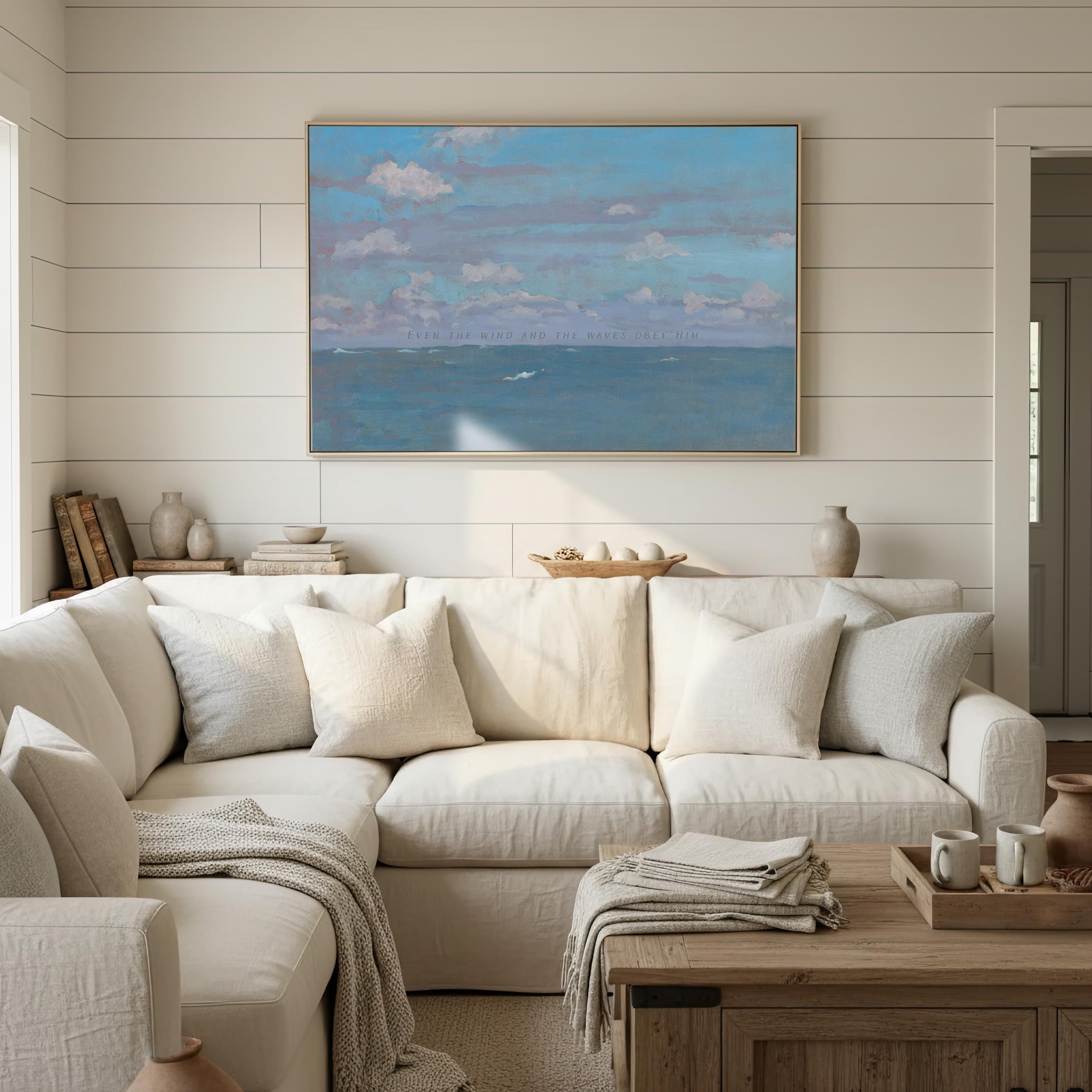 Even the Wind and Waves Obey Him, Christian Ocean Wall Art, Bible Verse Coastal Print, Neutral Beach Decor, Faith Wall Art, FG419
