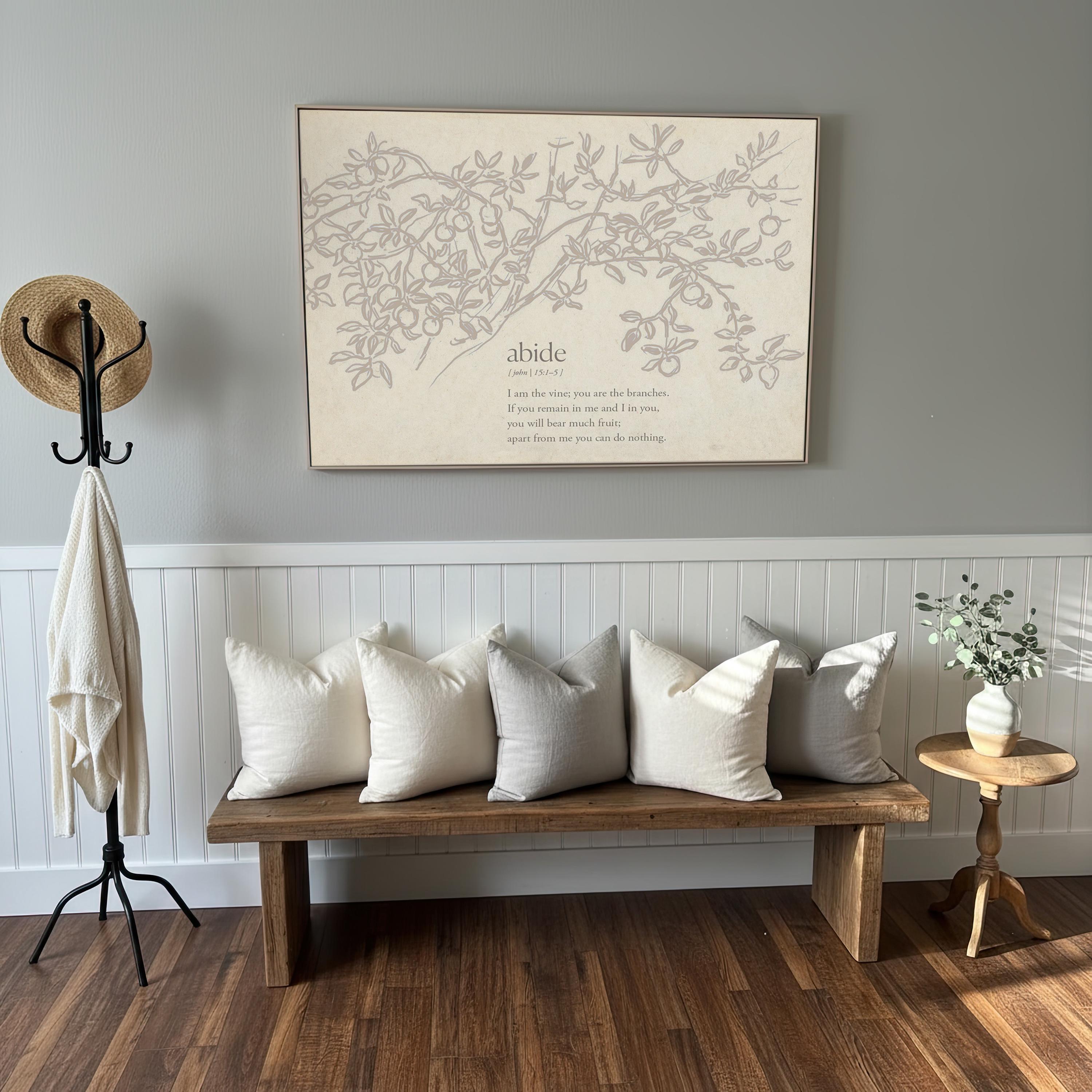 Abide Scripture Wall Art, John 15:1–5 Bible Verse Print, I Am the Vine You Are the Branches Artwork, Neutral Christian Home Decor - FG413