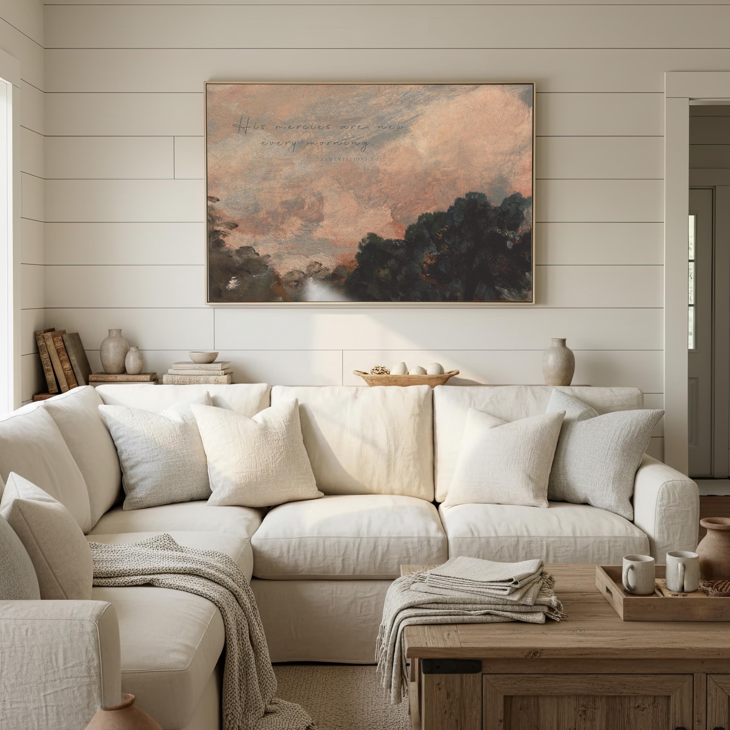 His Mercies Are New Every Morning Painting, Lamentations 3:23 Christian Wall Art, Soft Sky Landscape Painting, Morning Mercy Verse, FG423